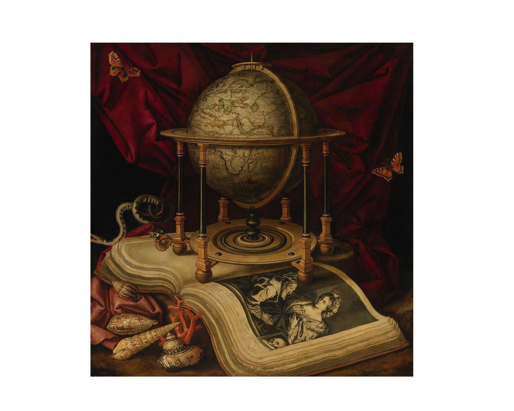 Still Life with Terrestrial Globe, after Baroque Oil Painting by Carstian Luyckx In New Condition For Sale In Fairhope, AL