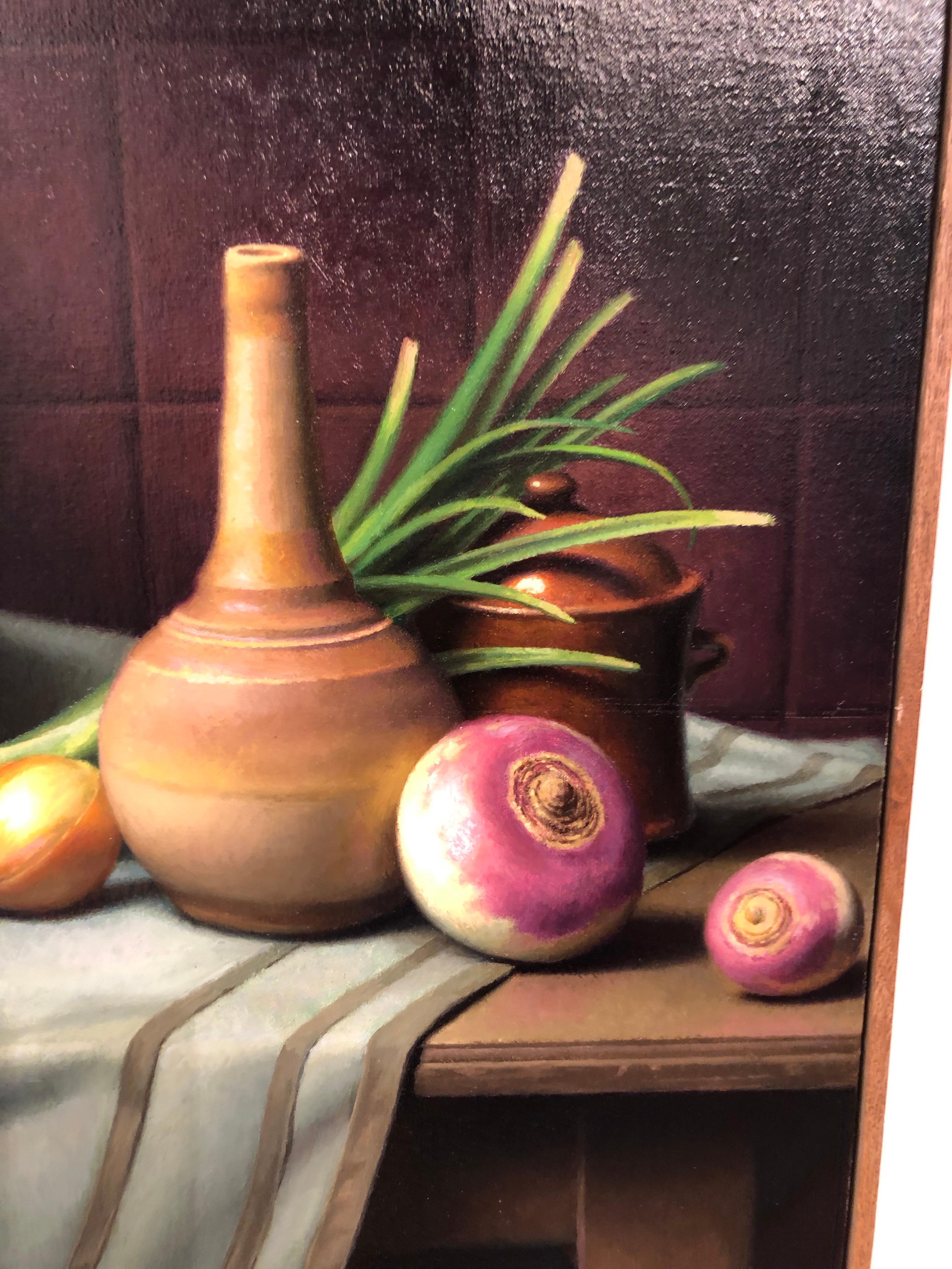 American Still Life with Turnips, Original Oil Painting on Canvas by Michael Chelich