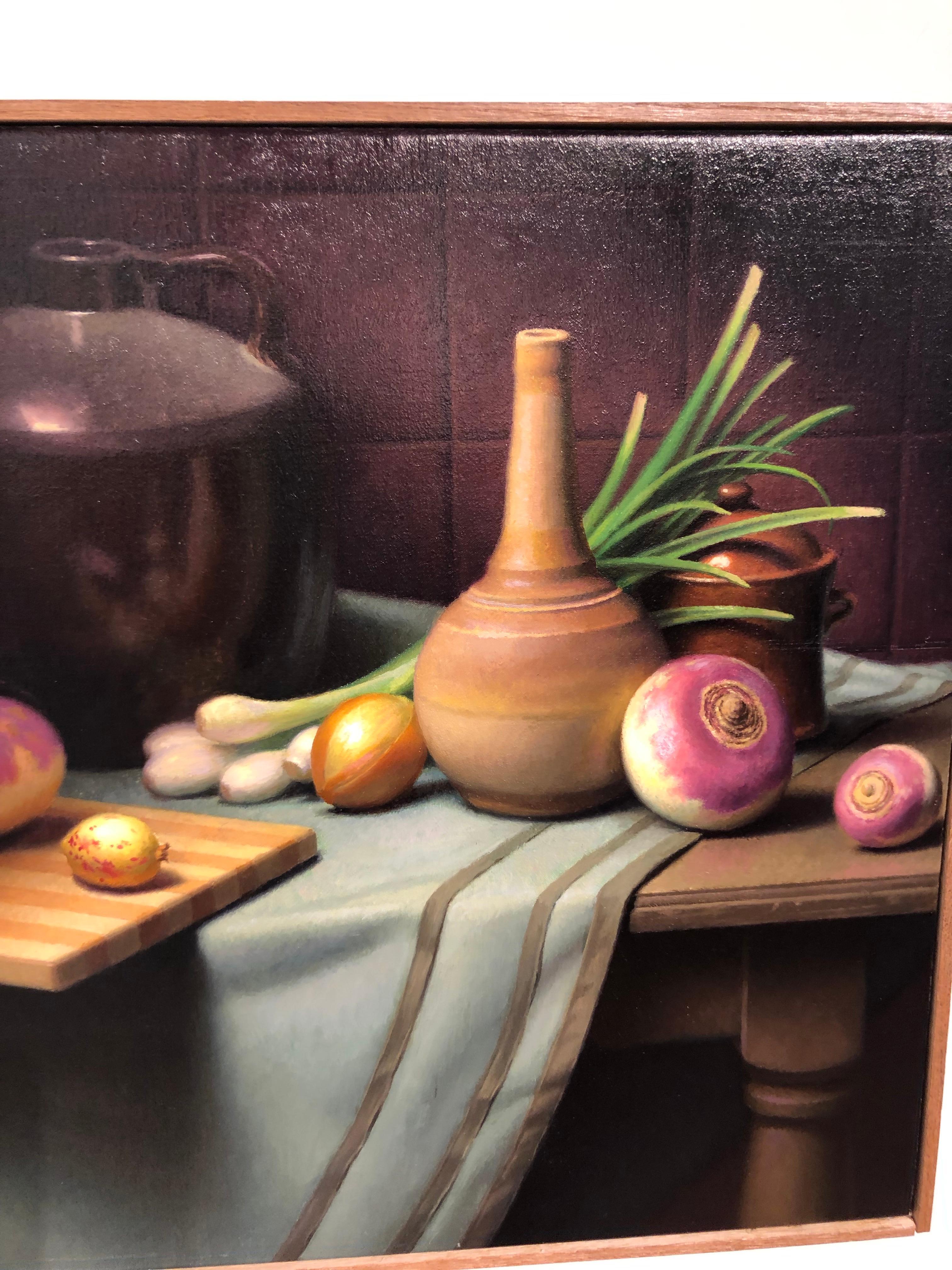 Contemporary Still Life with Turnips, Original Oil Painting on Canvas by Michael Chelich