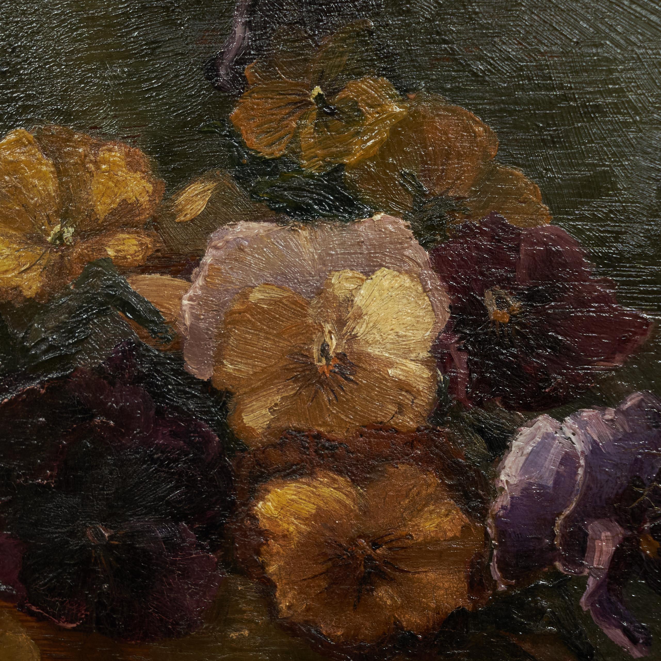 Stillleben mit Violett, Öl auf Tafel, in verschnörkeltem vergoldetem Rahmen, 1880er Jahre im Angebot 1