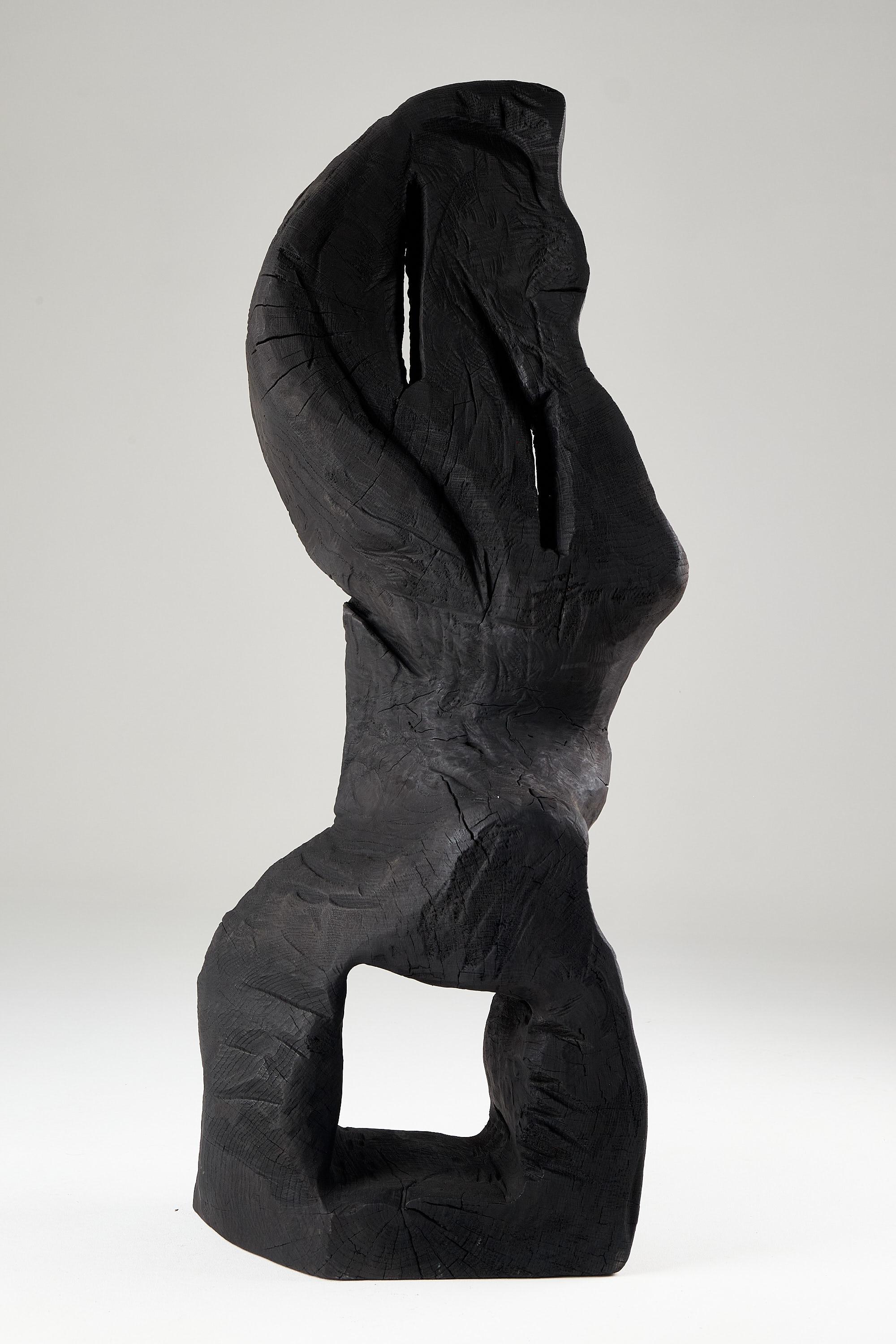 Still Stand Abstract Biomorphic Wood Sculpture, Chainsaw Carved, Burnt Oak For Sale 11