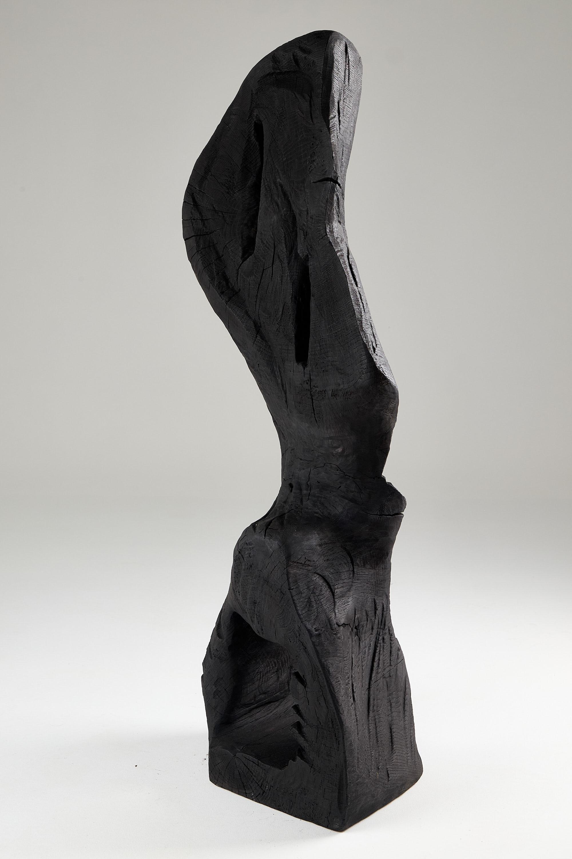 Still Stand Abstract Biomorphic Wood Sculpture, Chainsaw Carved, Burnt Oak For Sale 13