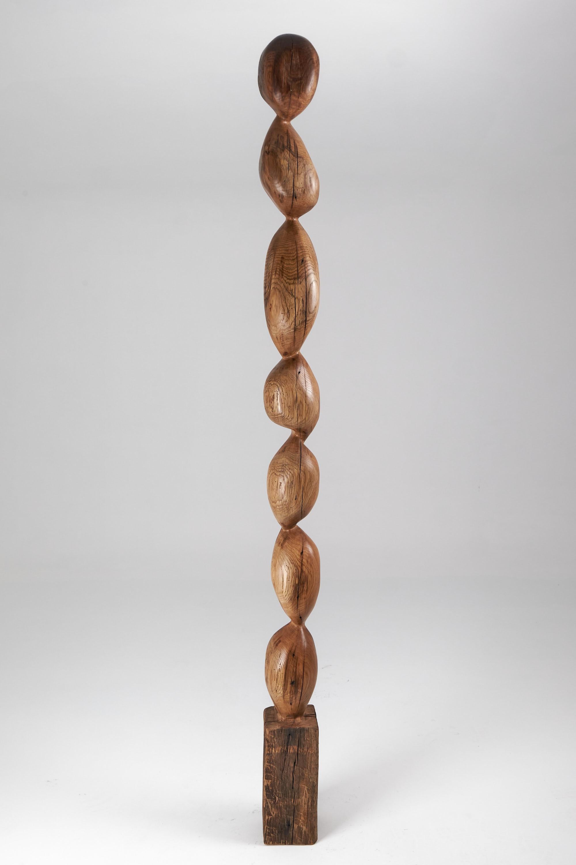 Still Stand Abstract Biomorphic Wood Sculpture, Chainsaw Carved From Single Piece of Oak Wood