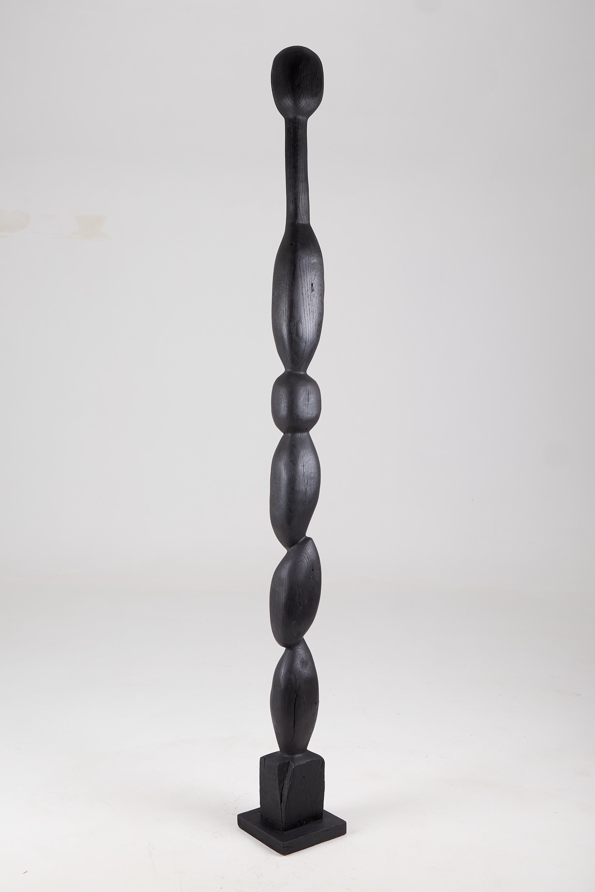 Brutalist Still Stand Abstract Biomorphic Wood Sculpture, Column, Chainsaw Carved, XL For Sale