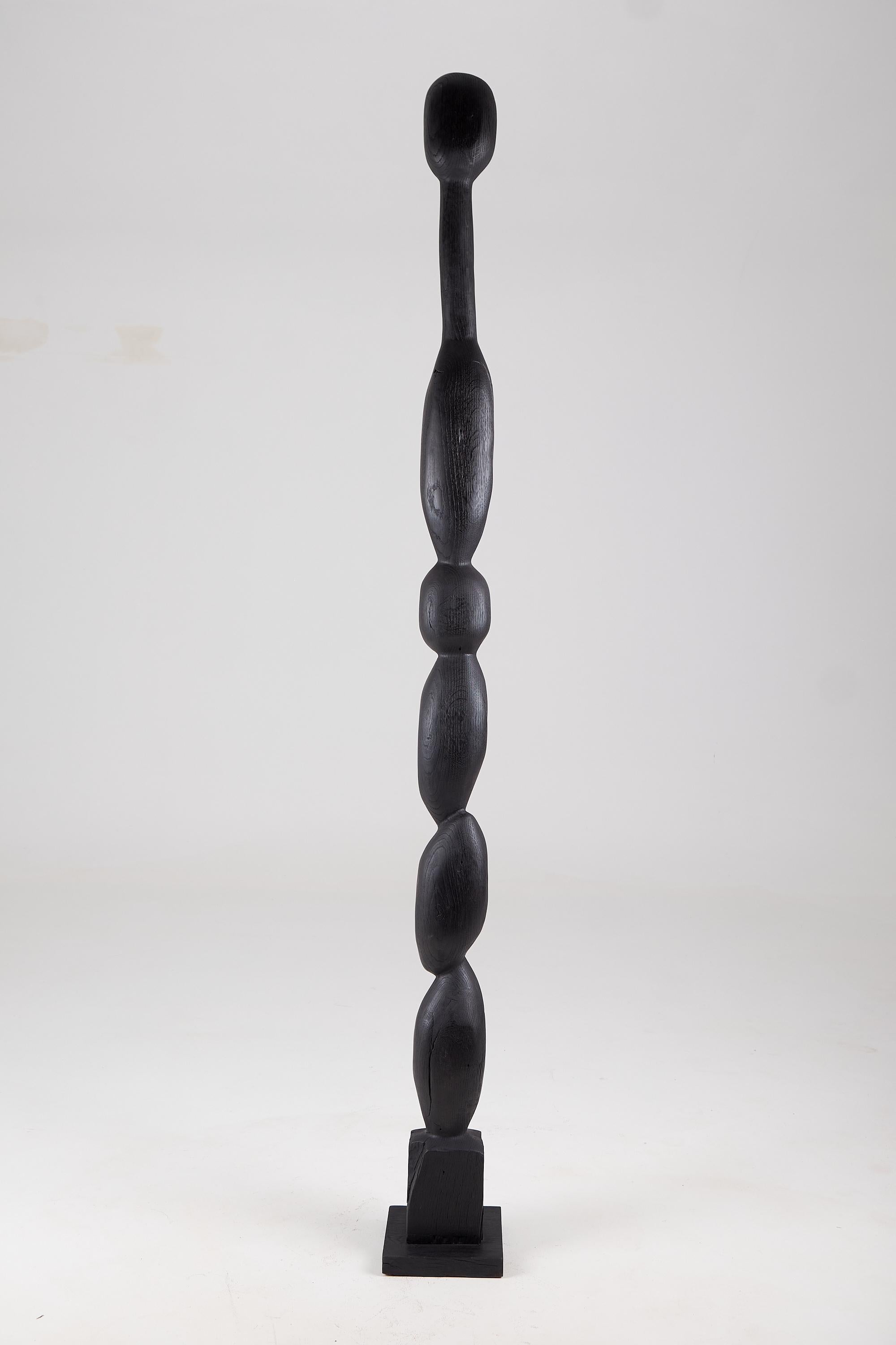 Croatian Still Stand Abstract Biomorphic Wood Sculpture, Column, Chainsaw Carved, XL For Sale