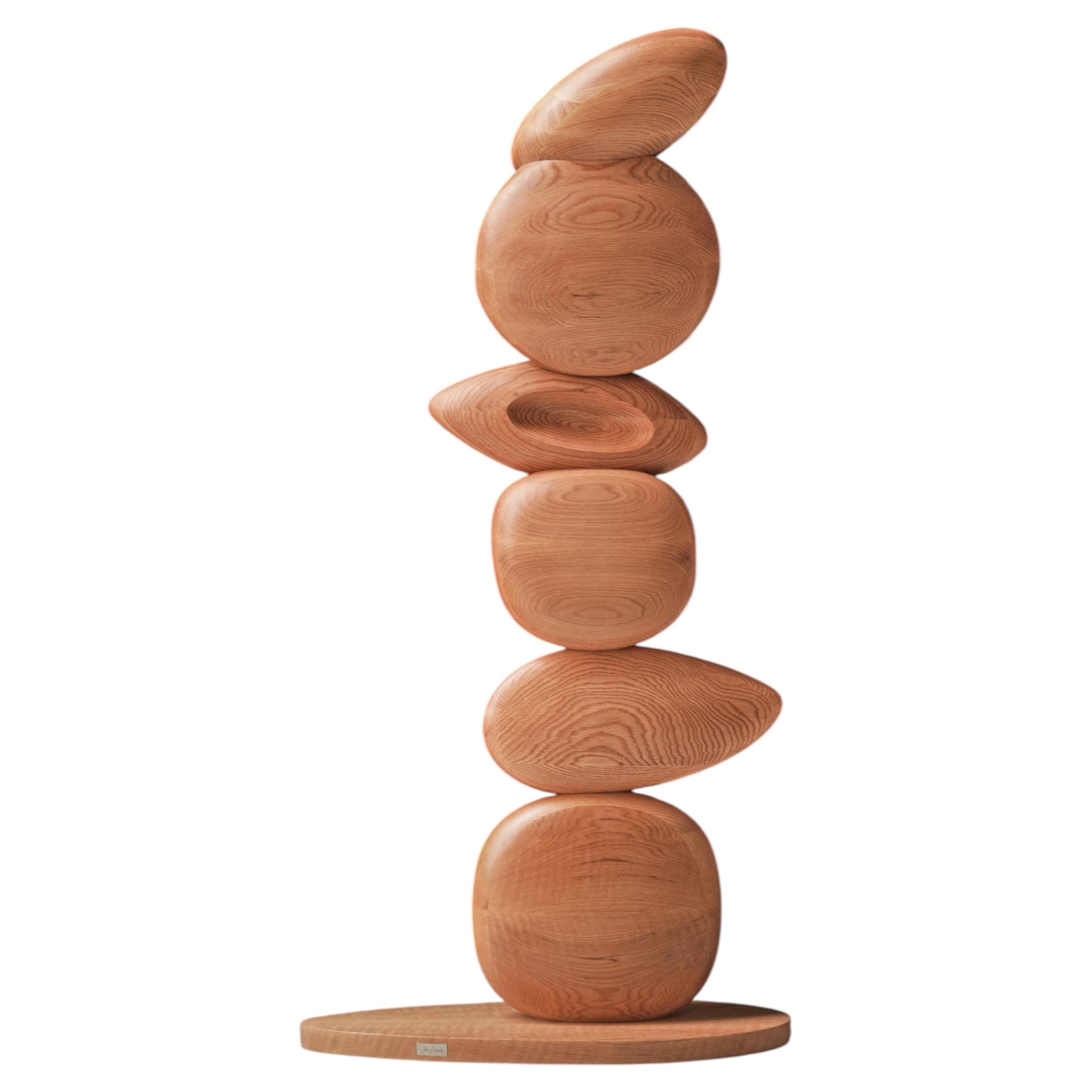 Still Stand No30: Sculptural Harmony, Tall Red Oak Wood Totem by Escalona Design For Sale