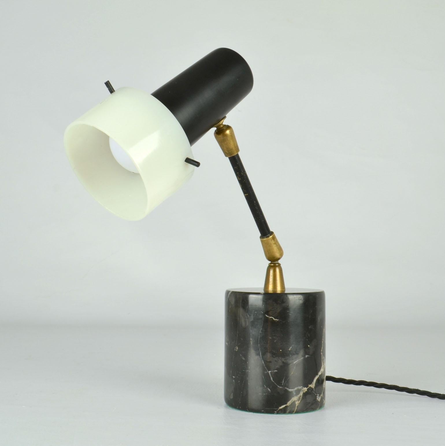 Metal Stillux Table Lamp on Black Marble Base Italy 1960's For Sale
