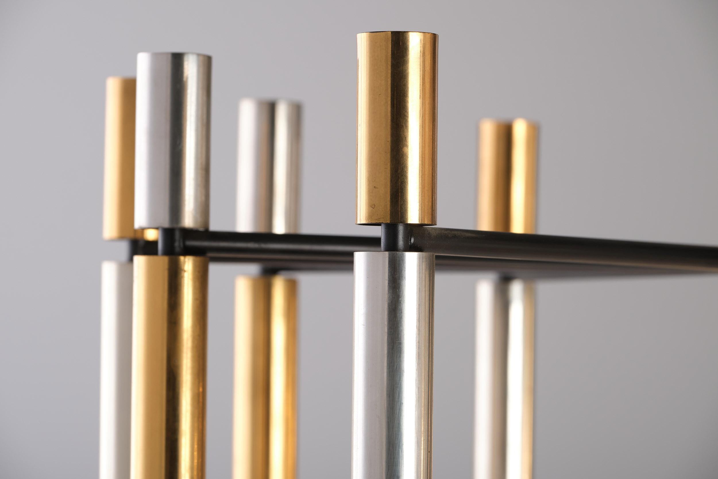 Stilnovo 12-Lights Chandelier in Brass and Aluminium, 1970 circa 5