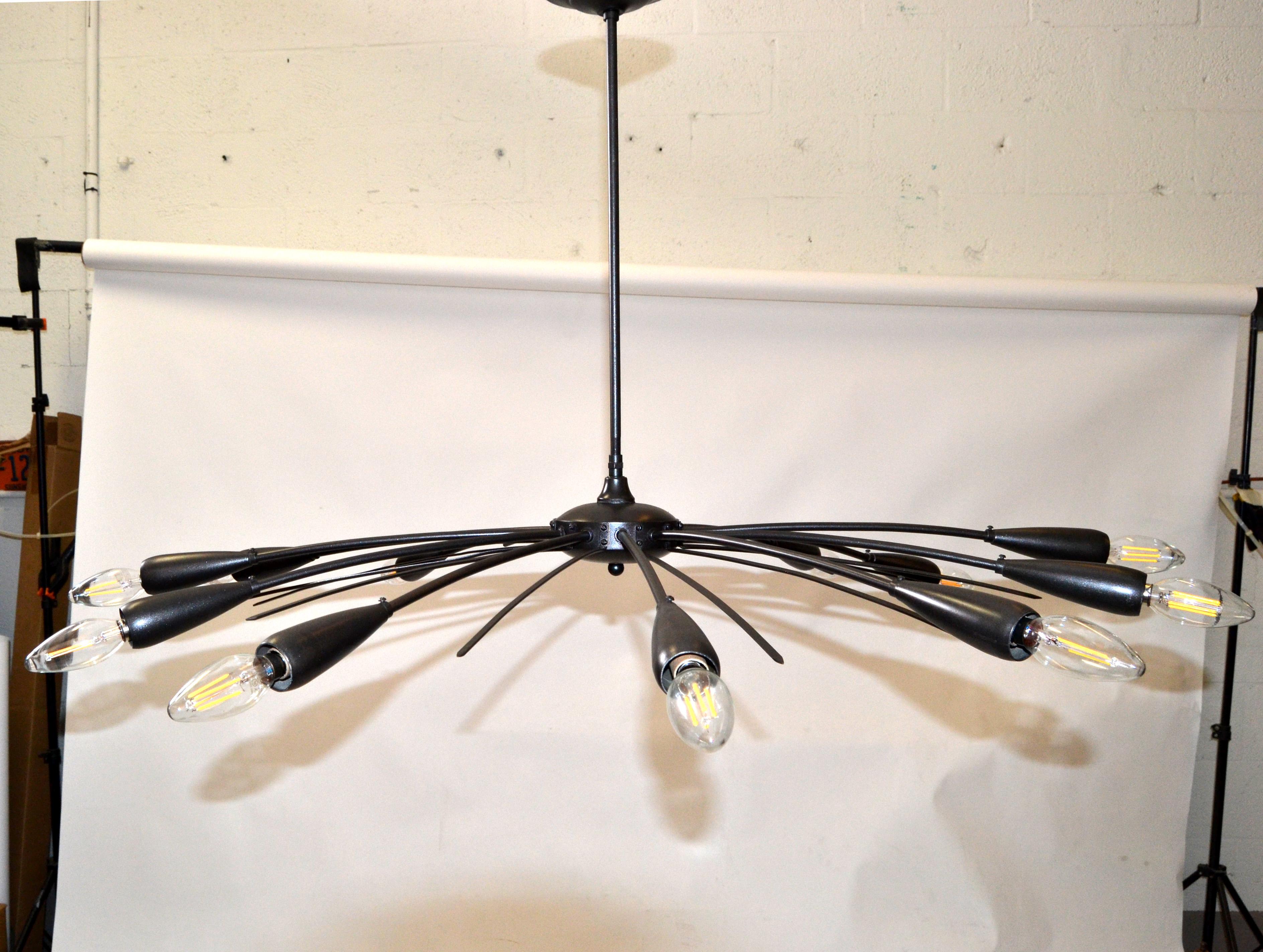 Stilnovo Style 12 Shade Italian Chandelier Bronze Finish Mid-Century Modern 1960 For Sale 9