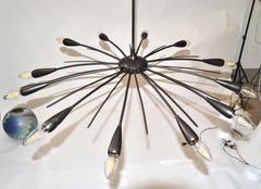 Stilnovo Style 12 Shade Italian Chandelier Bronze Finish Mid-Century Modern 1960
