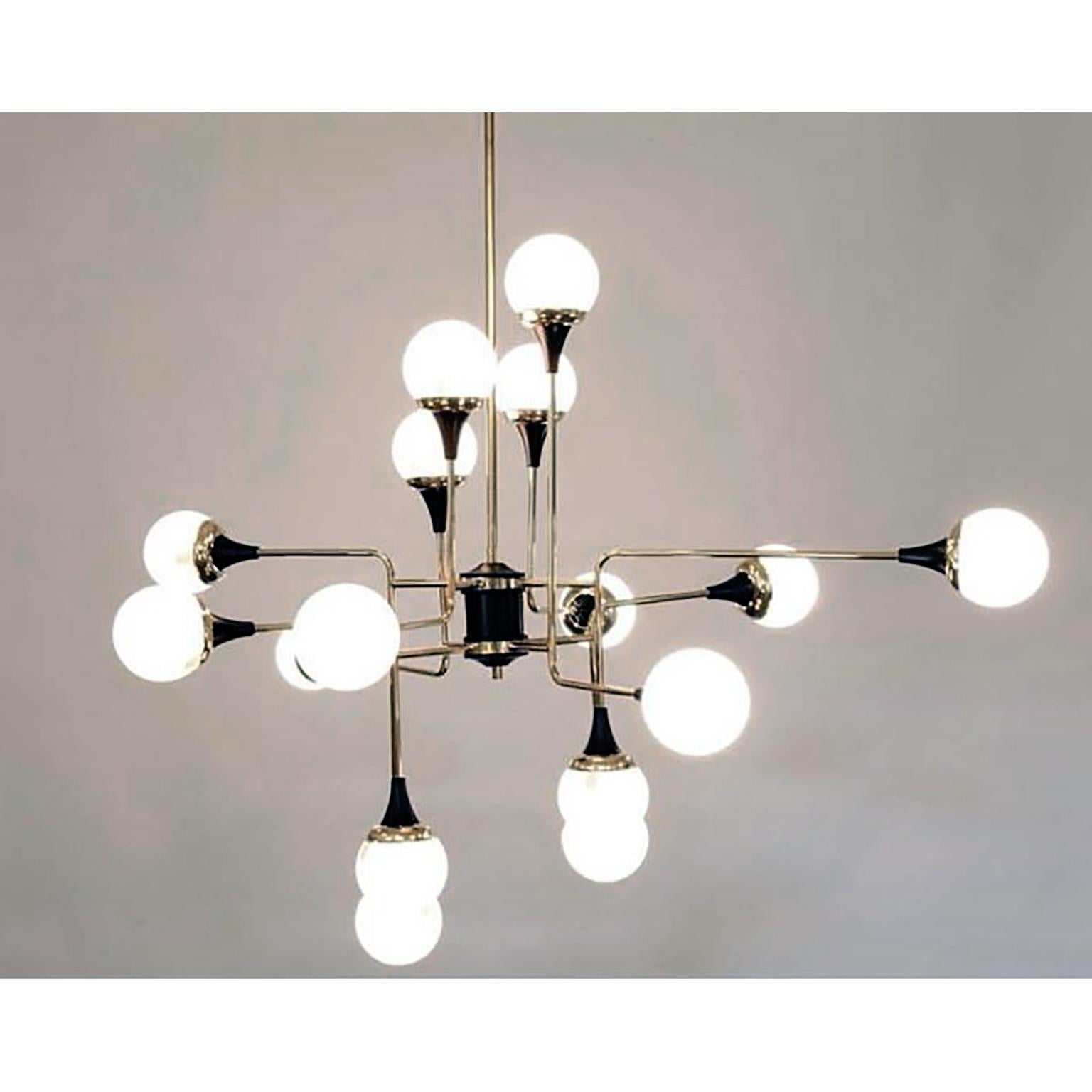 Italian Stilnovo 16 Lights Chandelier Mid-Century Modern Style For Sale