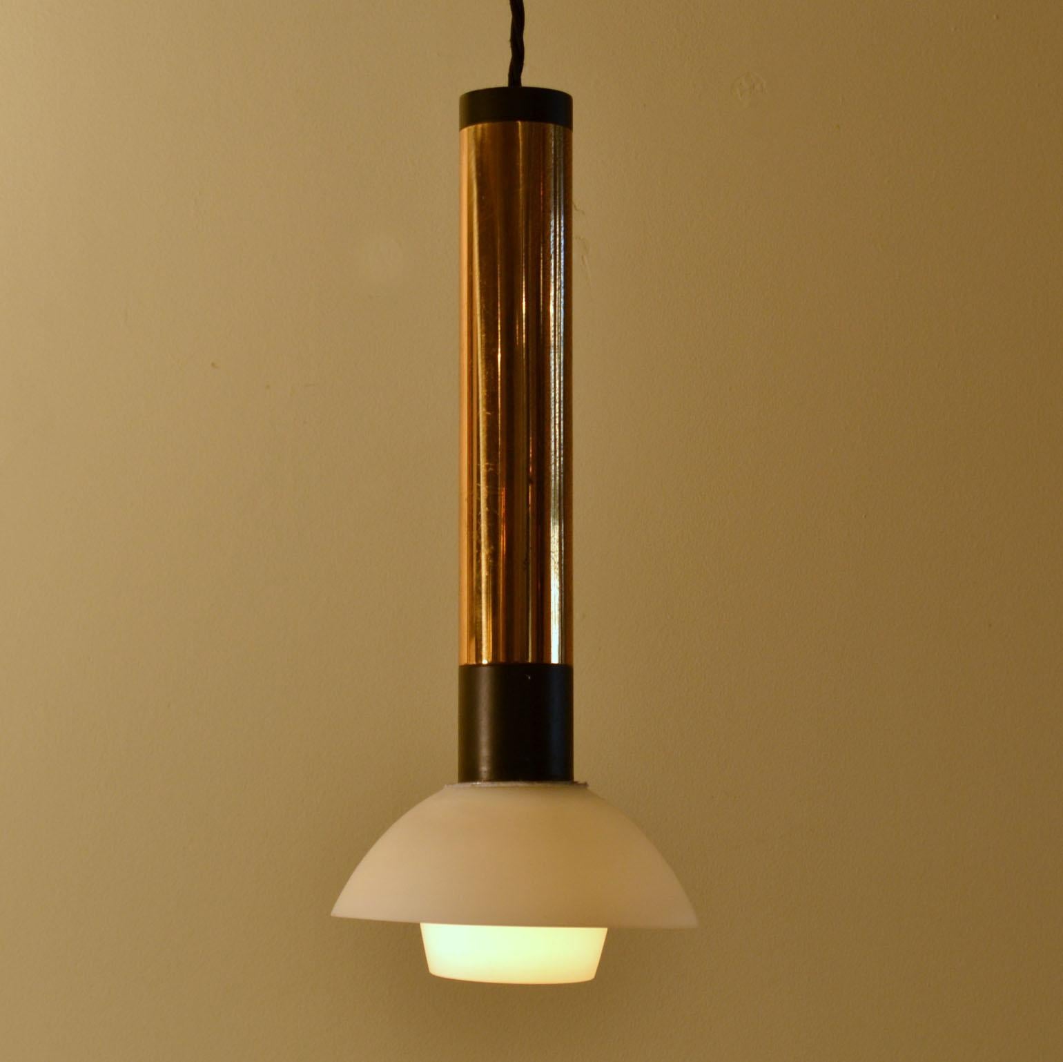Mid-Century Modern Stilnovo 1950s Italian Pendant Lamp with Opaline Glass Diffuser