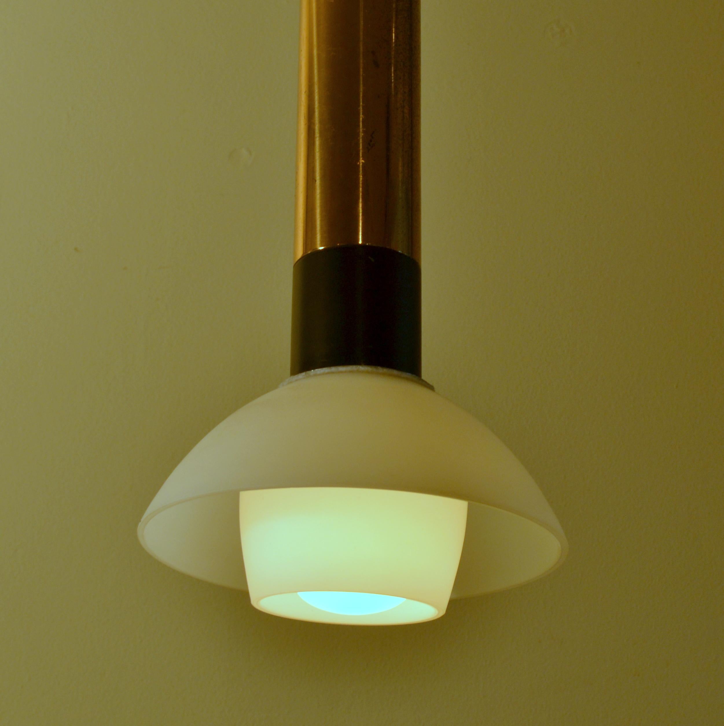Stilnovo 1950s Italian Pendant Lamp with Opaline Glass Diffuser In Excellent Condition In London, GB