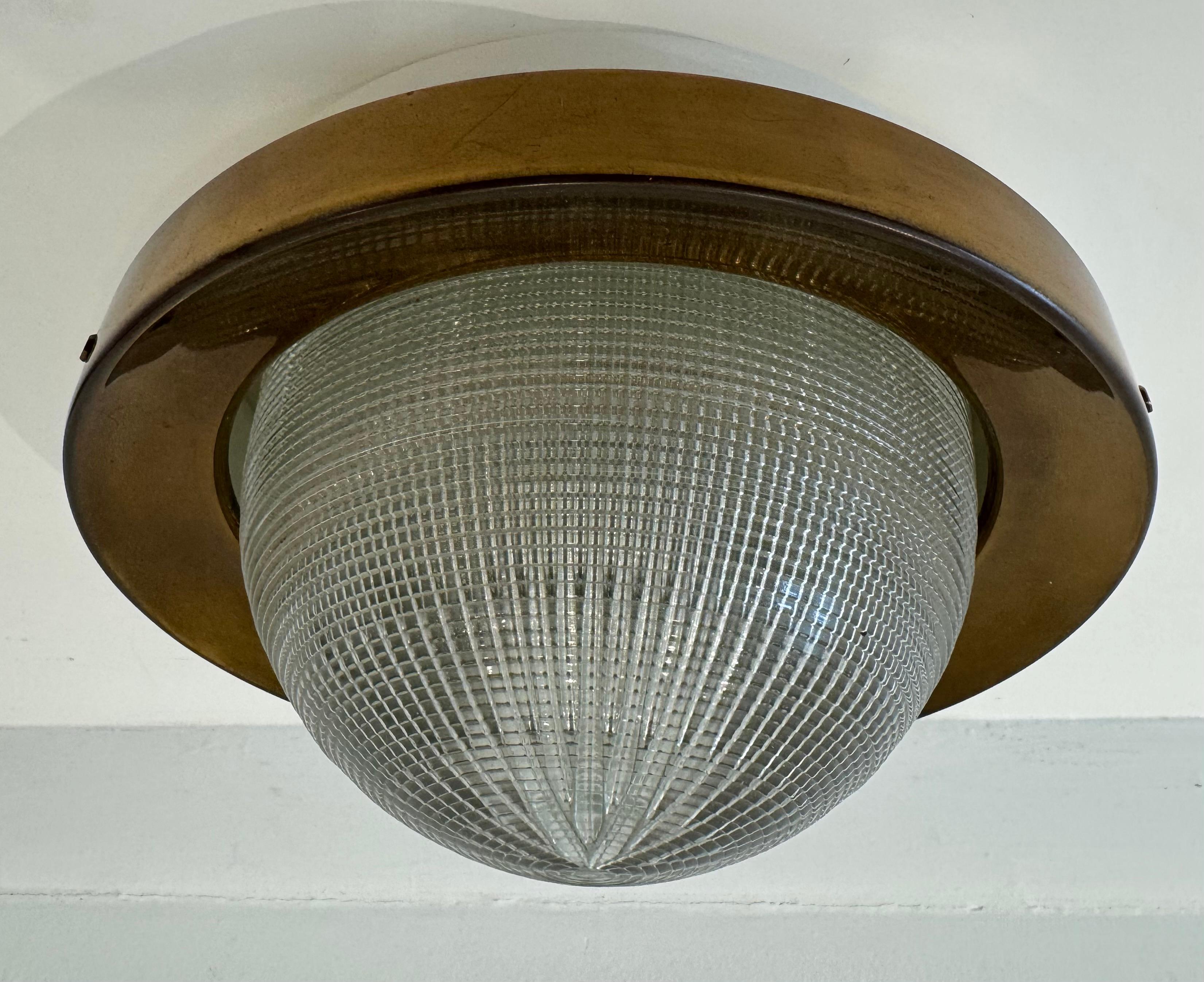 Brass Stilnovo 1960s Italian Mid Century Flush Ceiling Lamp For Sale
