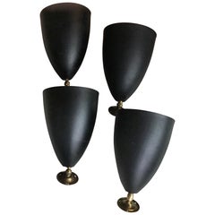 Stilnovo 4 Sconces Black Metal Brass, 1950, Italy