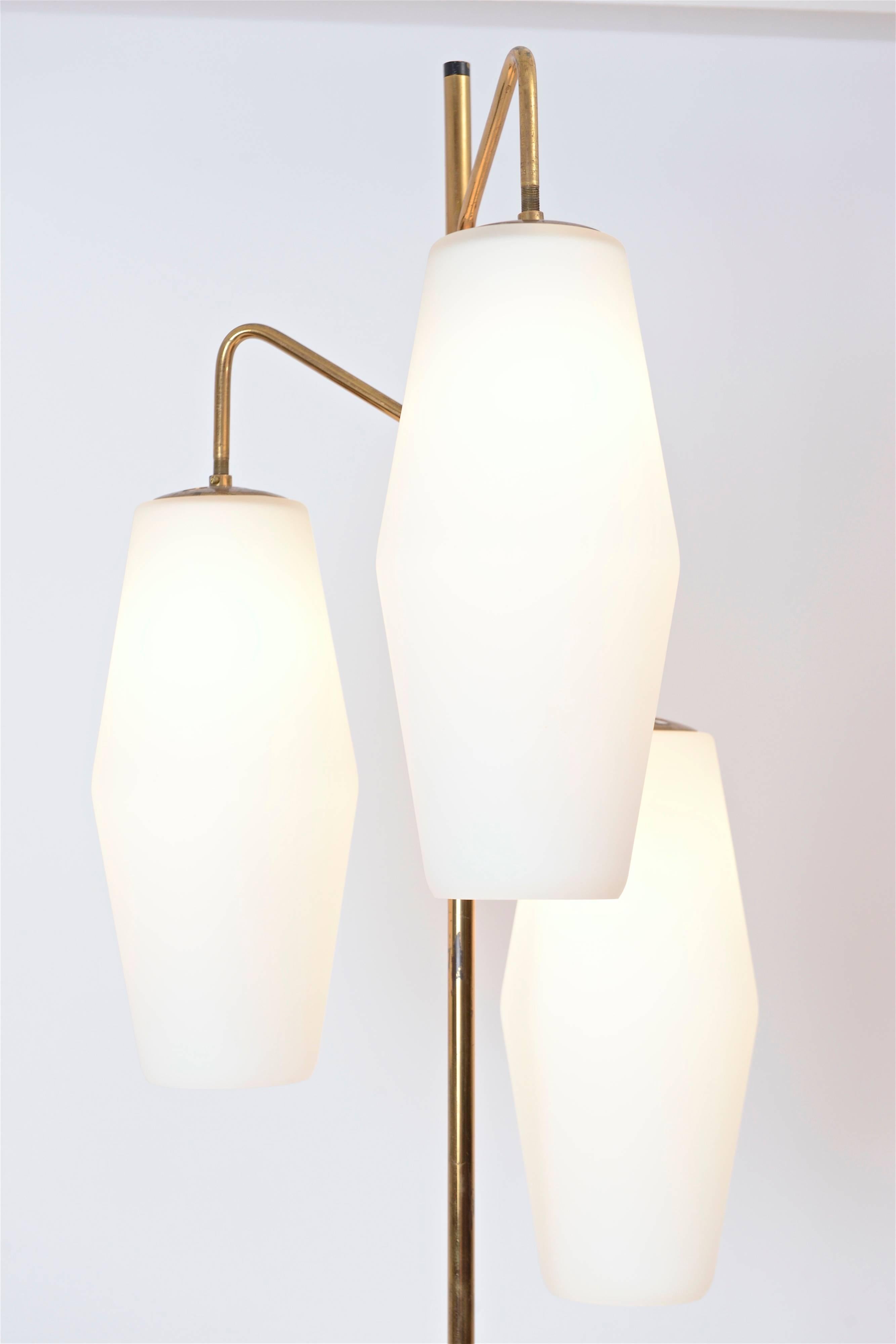 Mid-Century Modern Stilnovo ‘4052’ Model Opaline Floor Lamp