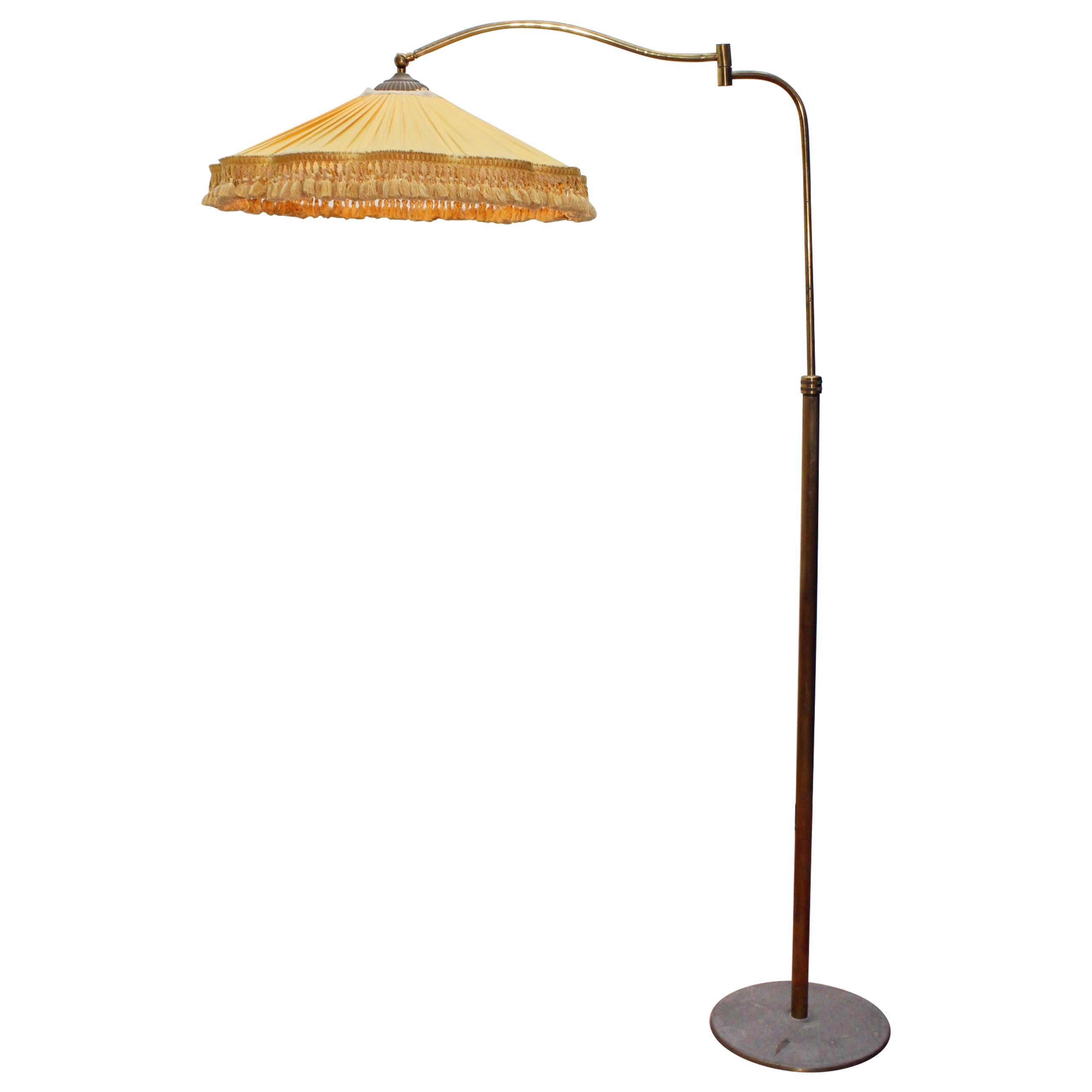 Midcentury French Wood And Brass Floor Lamp