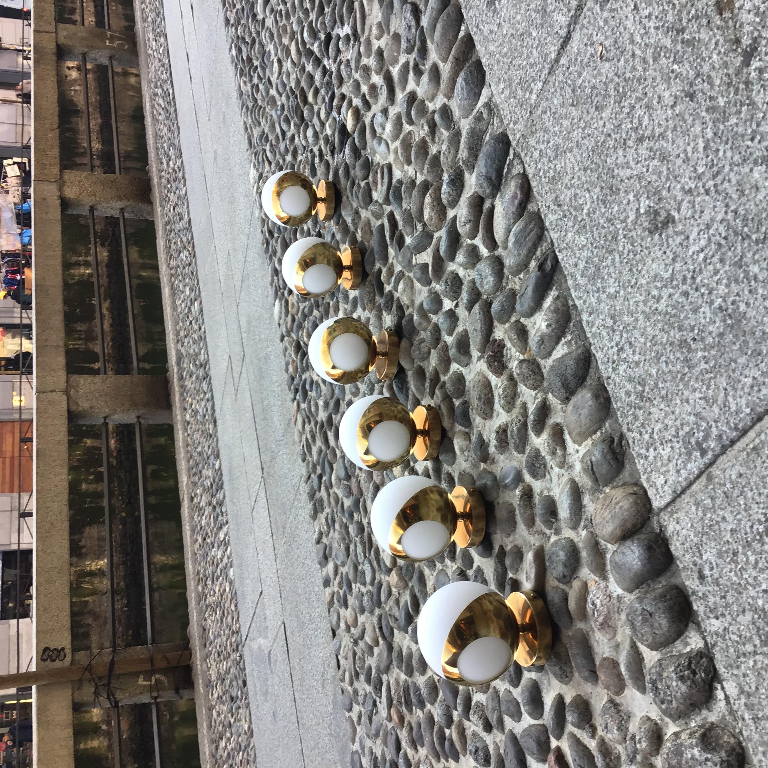 Stilnovo -  6 Appliques Brass Iron Opaline Glass  50s of the 20th century For Sale 4