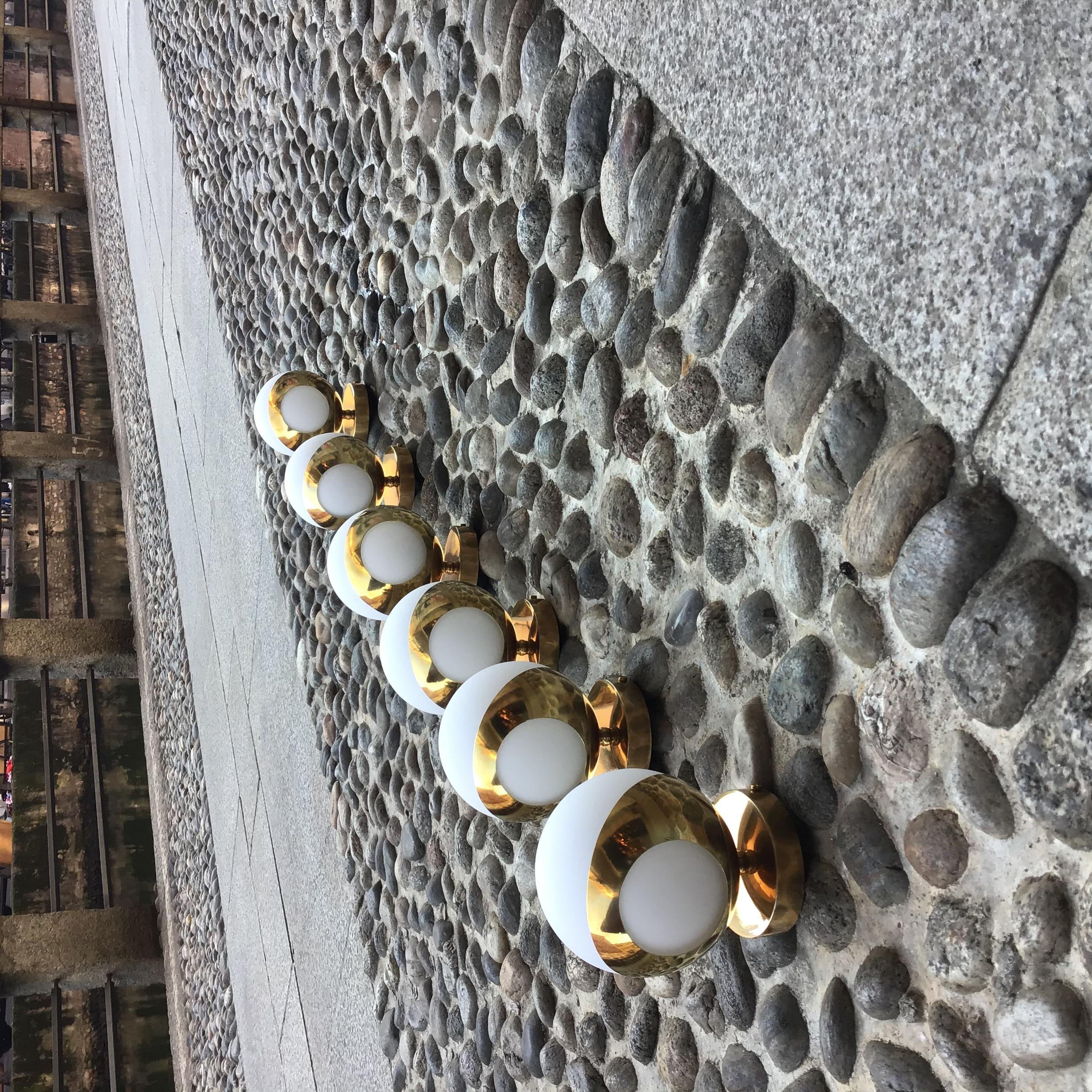 Stilnovo -  6 Appliques Brass Iron Opaline Glass  50s of the 20th century For Sale 6