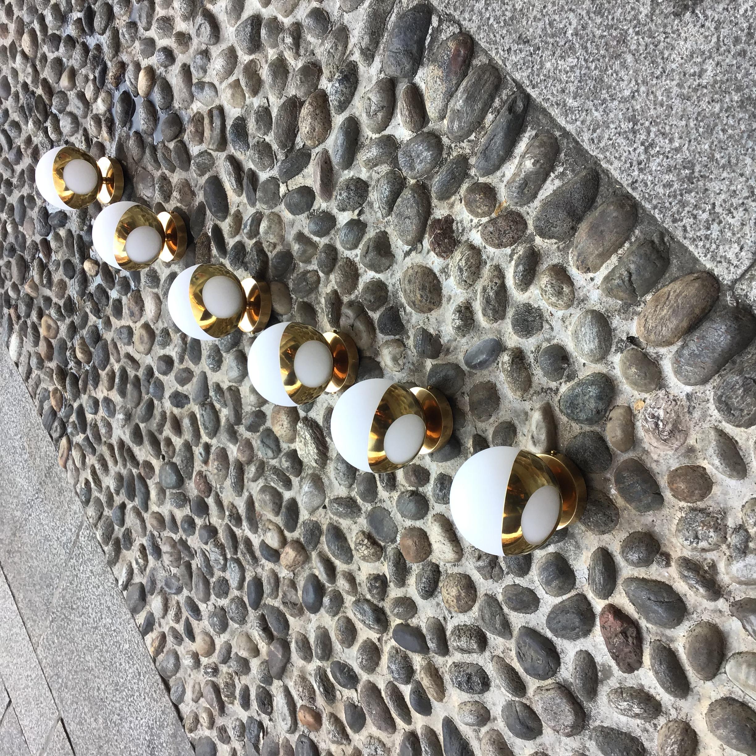Mid-20th Century Stilnovo -  6 Appliques Brass Iron Opaline Glass  50s of the 20th century For Sale