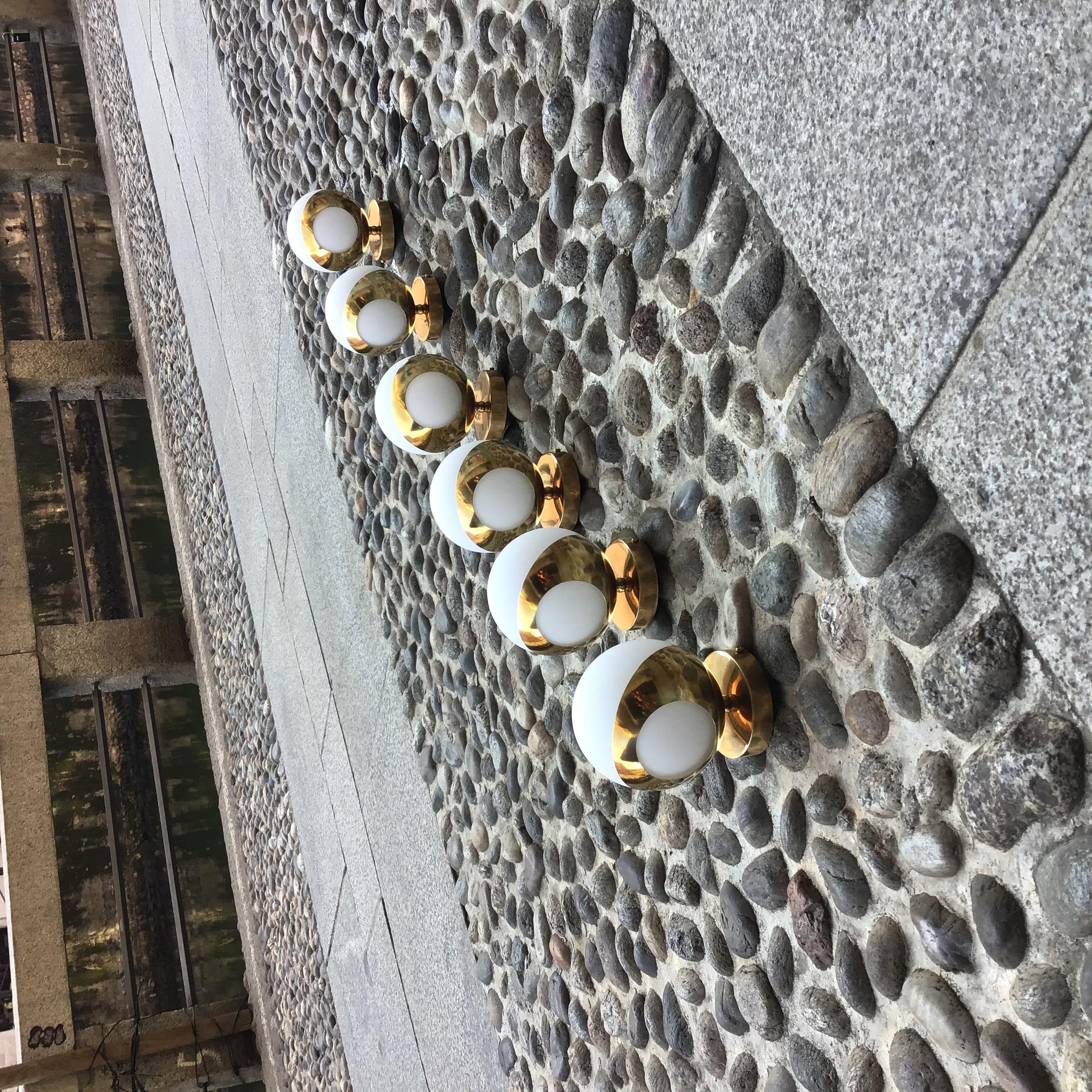 Stilnovo -  6 Appliques Brass Iron Opaline Glass  50s of the 20th century For Sale 1