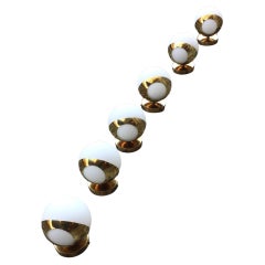 Stilnovo -  6 Appliques Brass Iron Opaline Glass  anni 50 del XX secolo