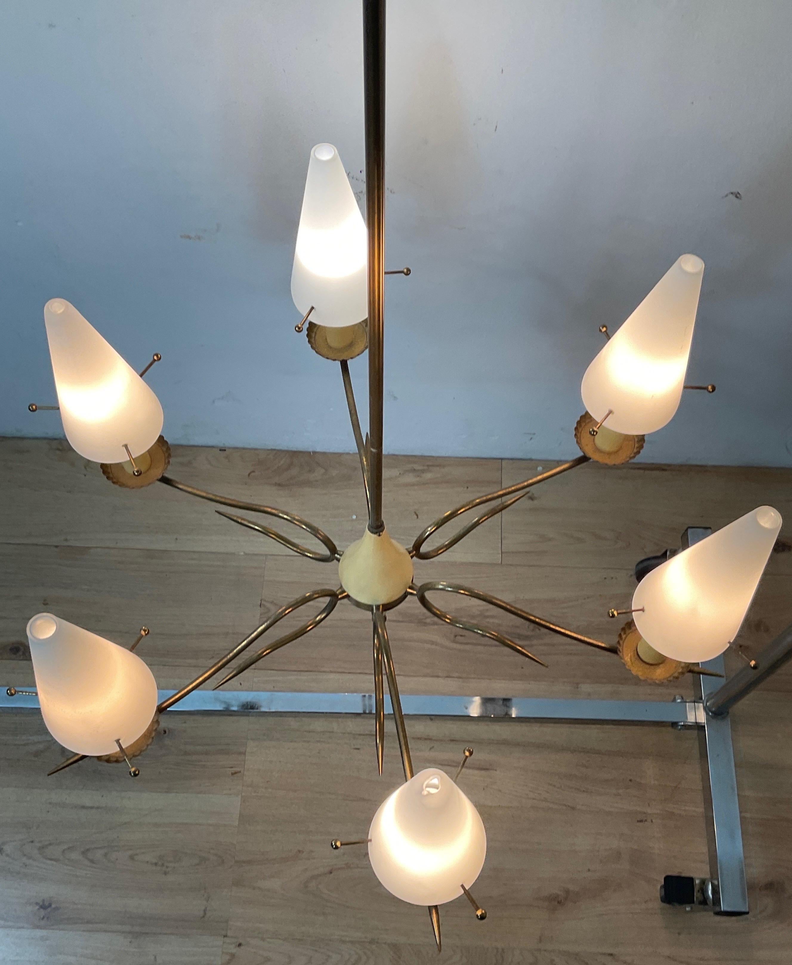 Stilnovo 6 Light Chandelier Attributable For Sale 1