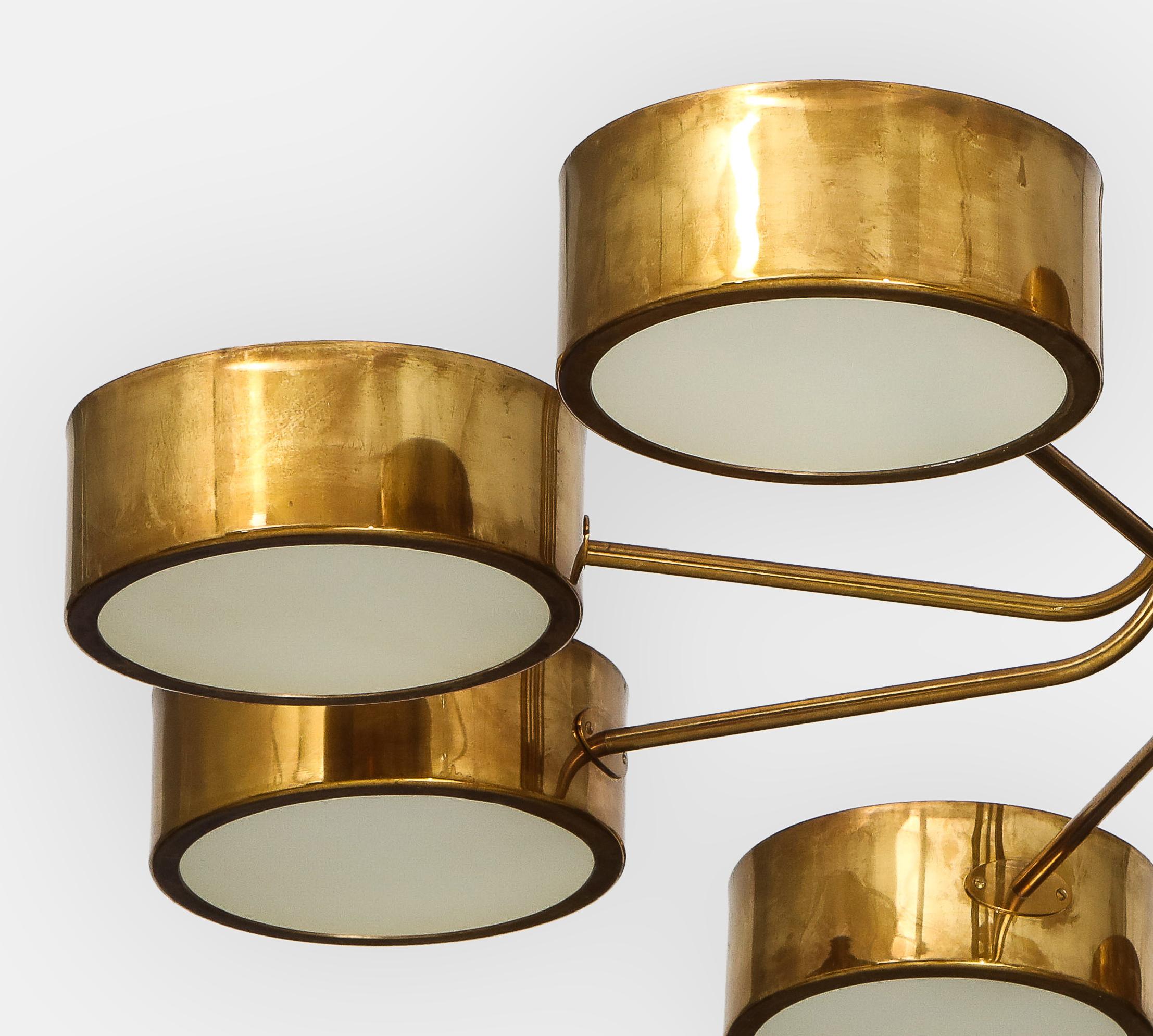 Brass Stilnovo Eight-Light Chandelier