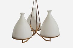 Stilnovo, Adjustable 3-Light Chandelier, Brass, Glass, Italy, 1960s