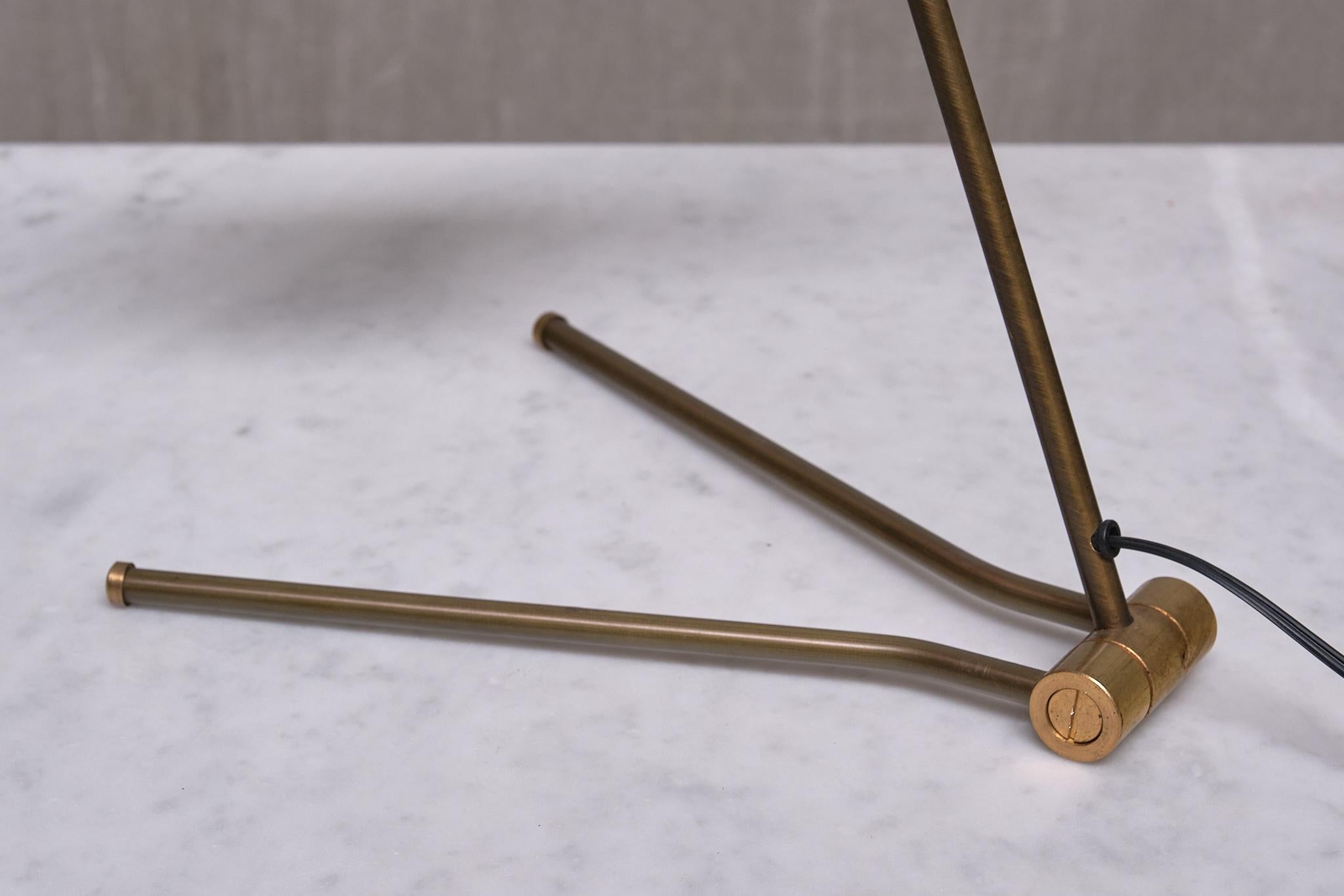 Metal Stilnovo Adjustable Brass Desk Lamp, Black and Red Diabolo Shade, Italy, 1950s For Sale