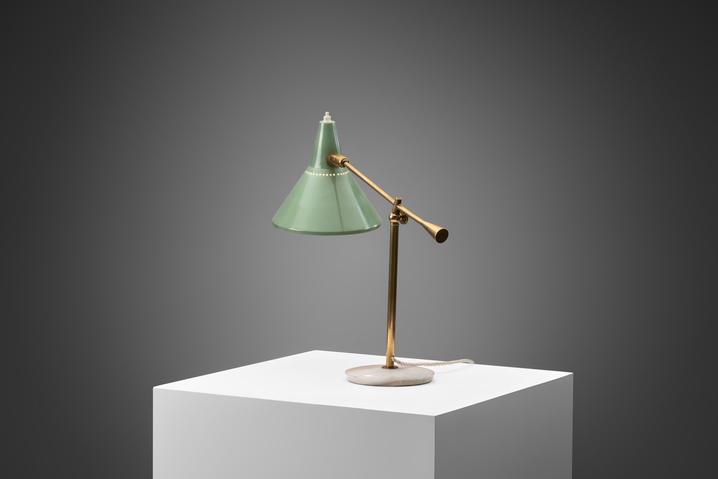 Mid-Century Modern Stilnovo Adjustable Brass Table Lamp with Marble Base, Italy 1950s