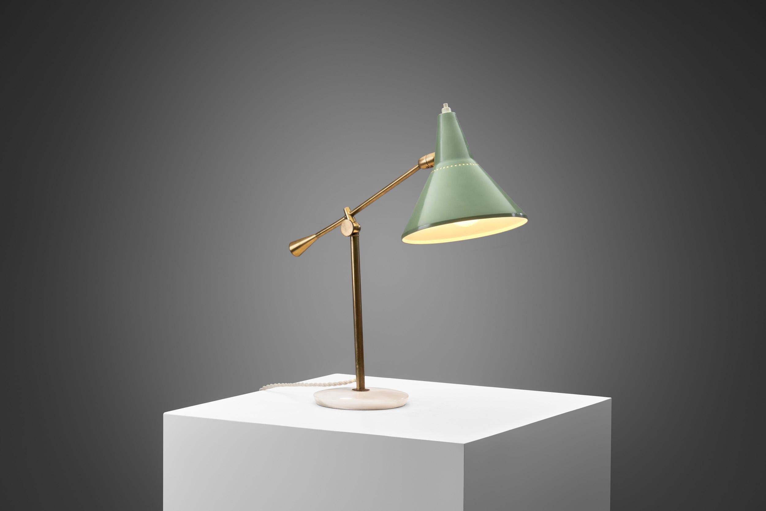 Italian Stilnovo Adjustable Brass Table Lamp with Marble Base, Italy 1950s