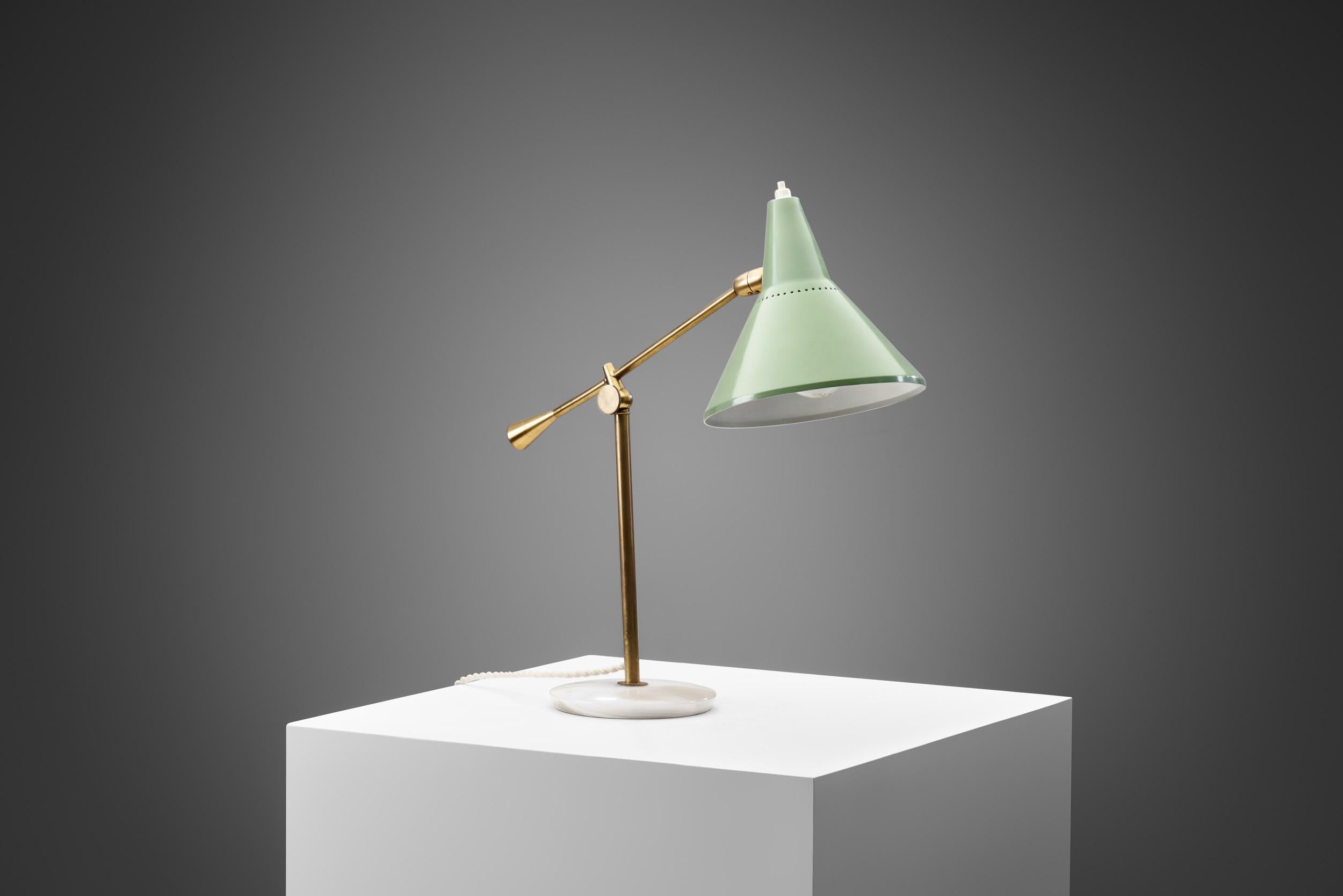 Stilnovo Adjustable Brass Table Lamp with Marble Base, Italy 1950s In Good Condition In Utrecht, NL