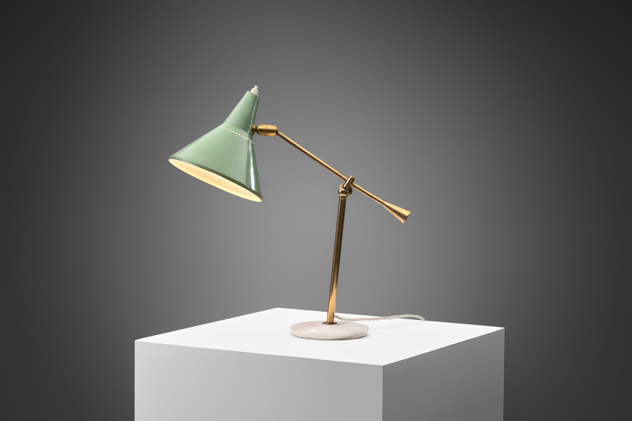 Mid-20th Century Stilnovo Adjustable Brass Table Lamp with Marble Base, Italy 1950s