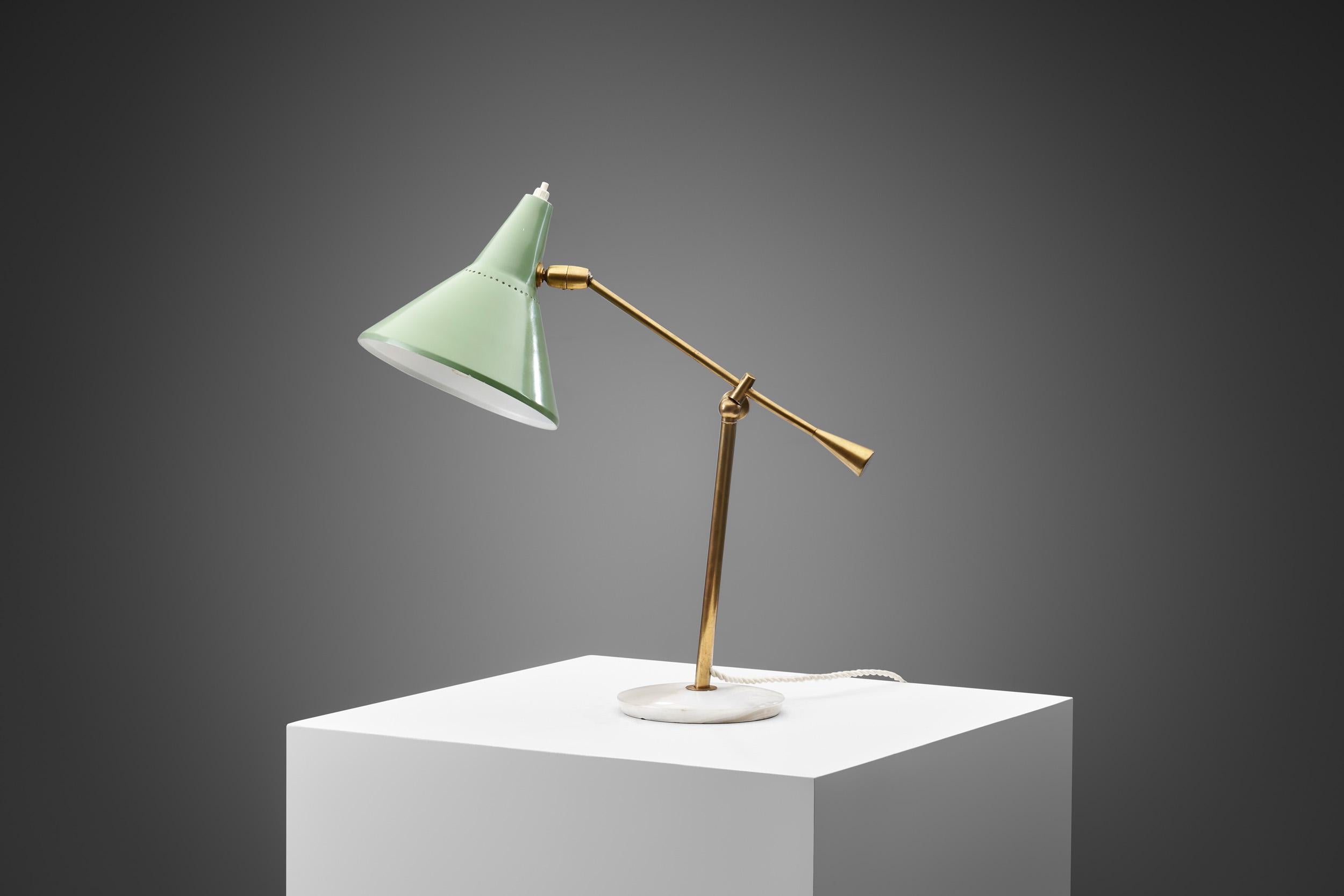 Stilnovo Adjustable Brass Table Lamp with Marble Base, Italy 1950s 1