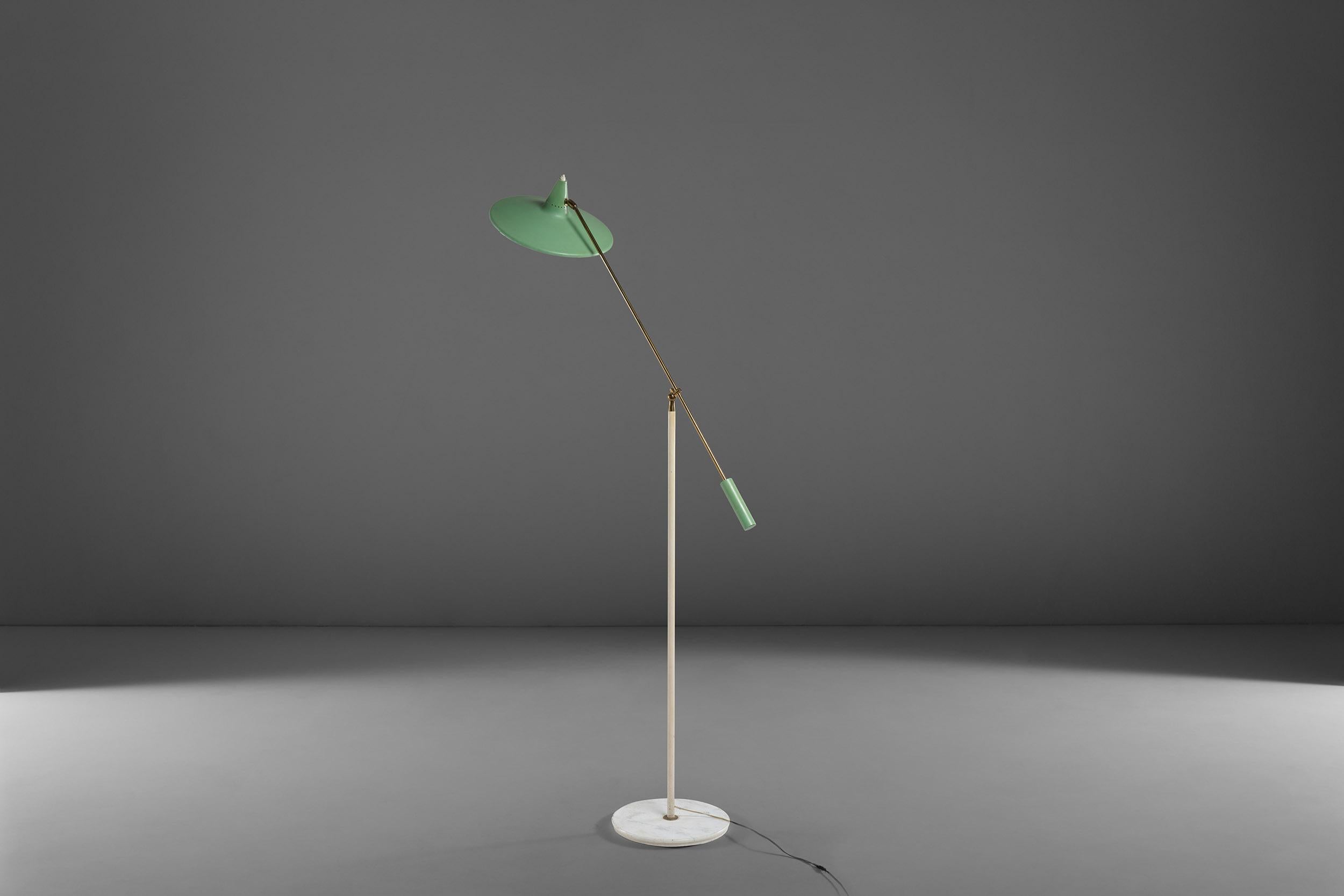 Mid-Century Modern Stilnovo Adjustable Floor Lamp in Brass and Carrara Marble, 1950s