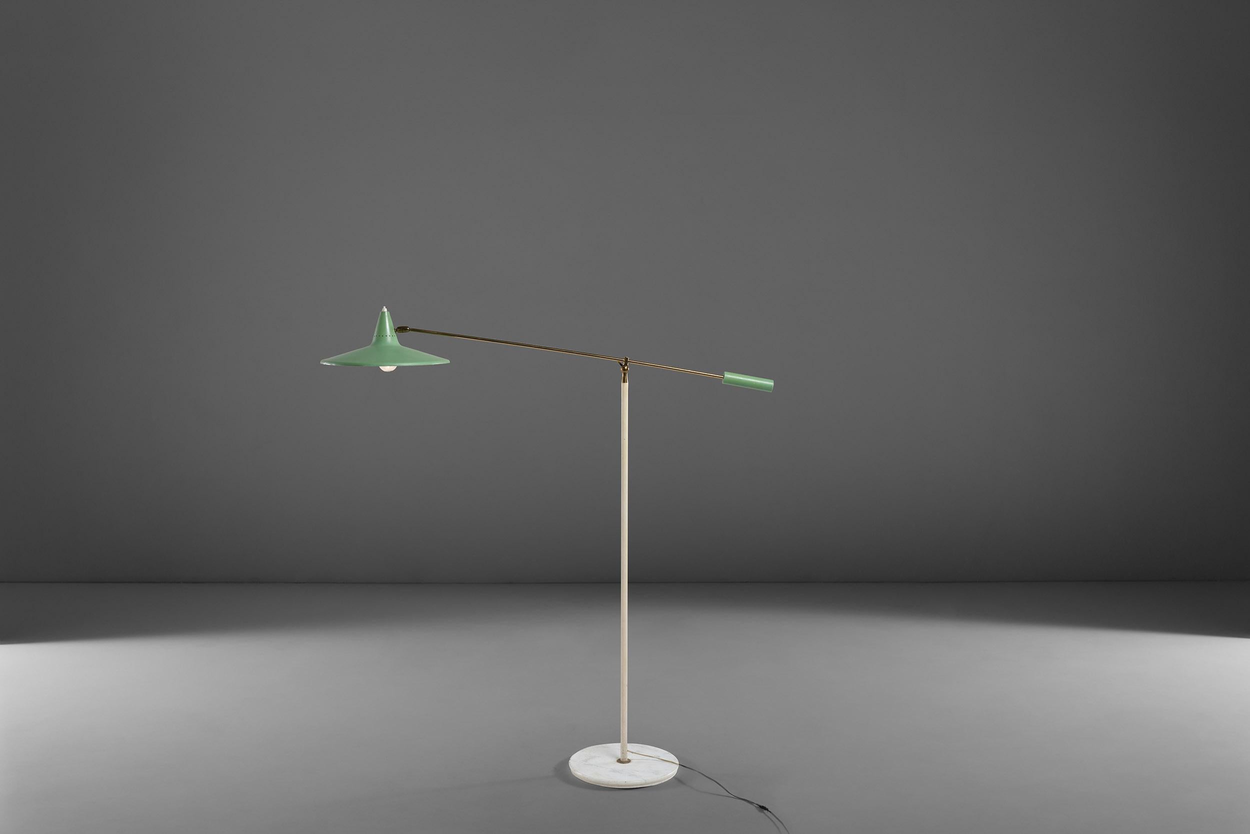 Italian Stilnovo Adjustable Floor Lamp in Brass and Carrara Marble, 1950s
