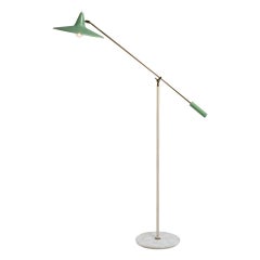 Stilnovo Adjustable Floor Lamp in Brass and Carrara Marble, 1950s