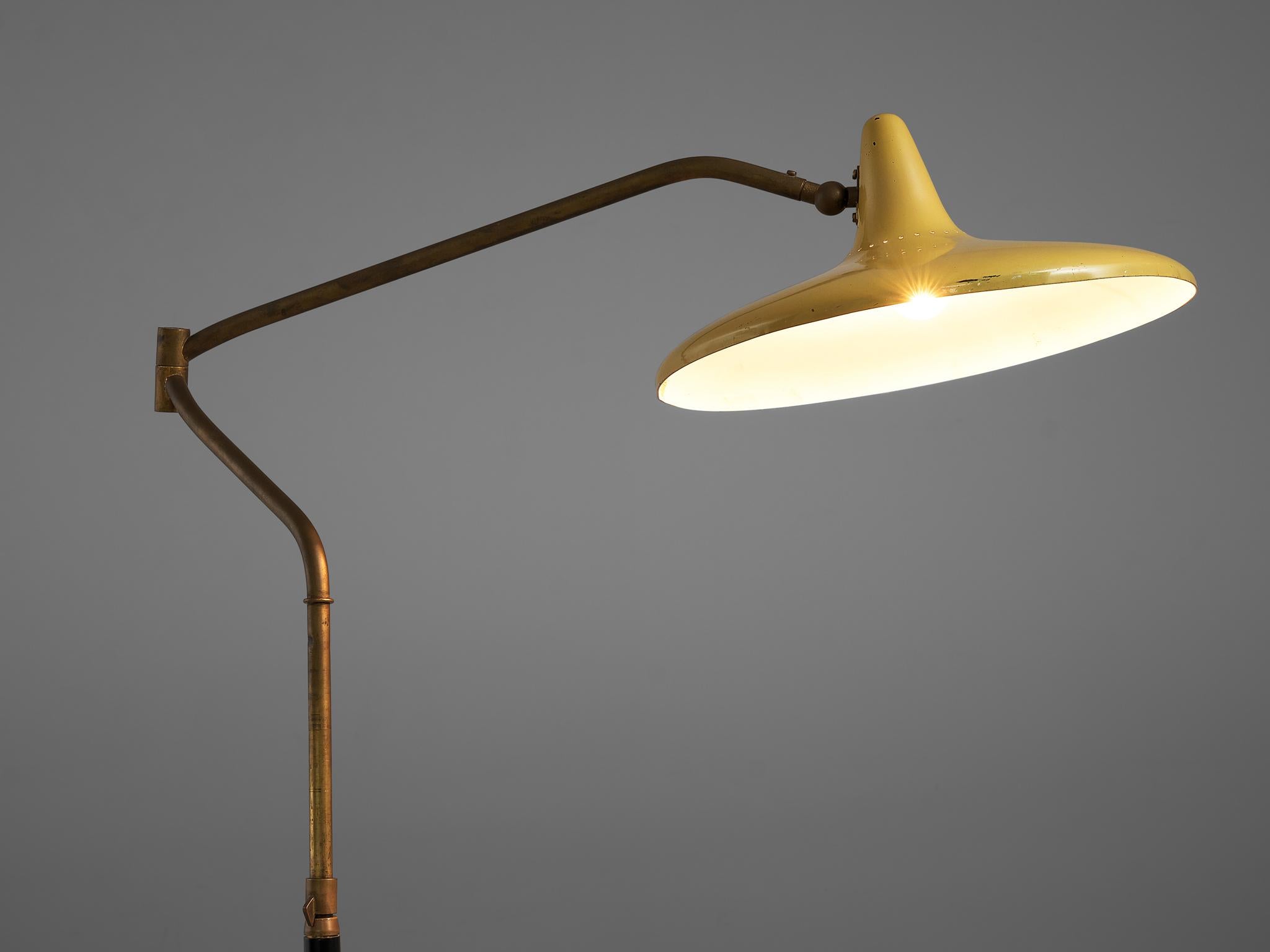 Metal Stilnovo Adjustable Floor Lamp in Marble and Yellow Shade