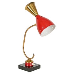 Stilnovo Adjustable Table Lamp in Brass and Red Metal, Italy, 1950s