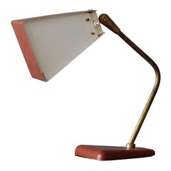 Stilnovo, Adjustable Table Lamp, Red Lacquer Metal, Brass, Acrylic, Italy, 1950s