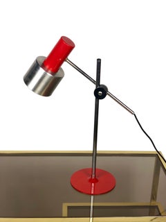 Stilnovo Adjustable Table Lamp Red, Metal, Aluminium, Italy Lighting, 1960s