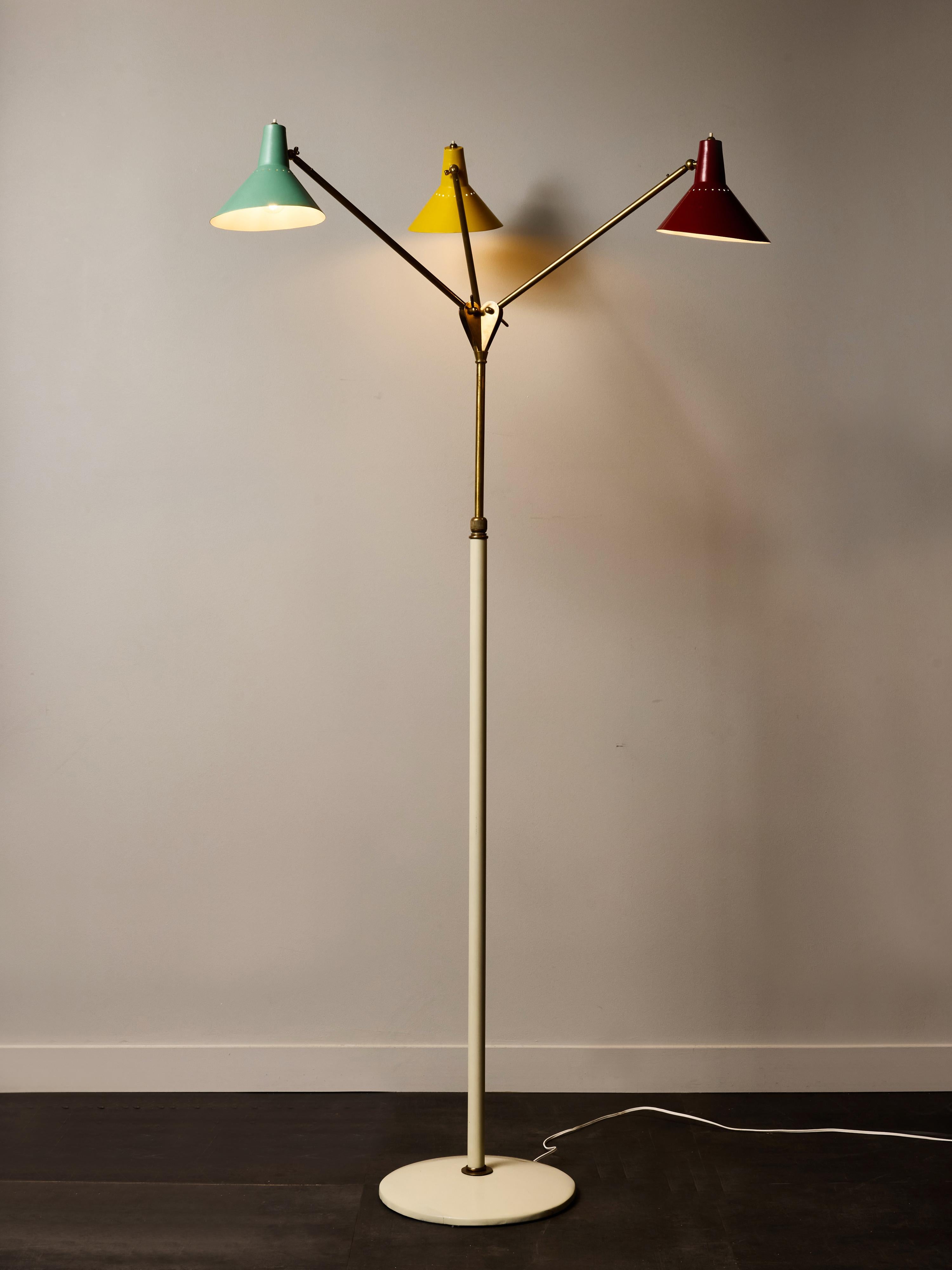 Lámpara de pie tricolor regulable Stilnovo Moderno de mediados de siglo en venta
