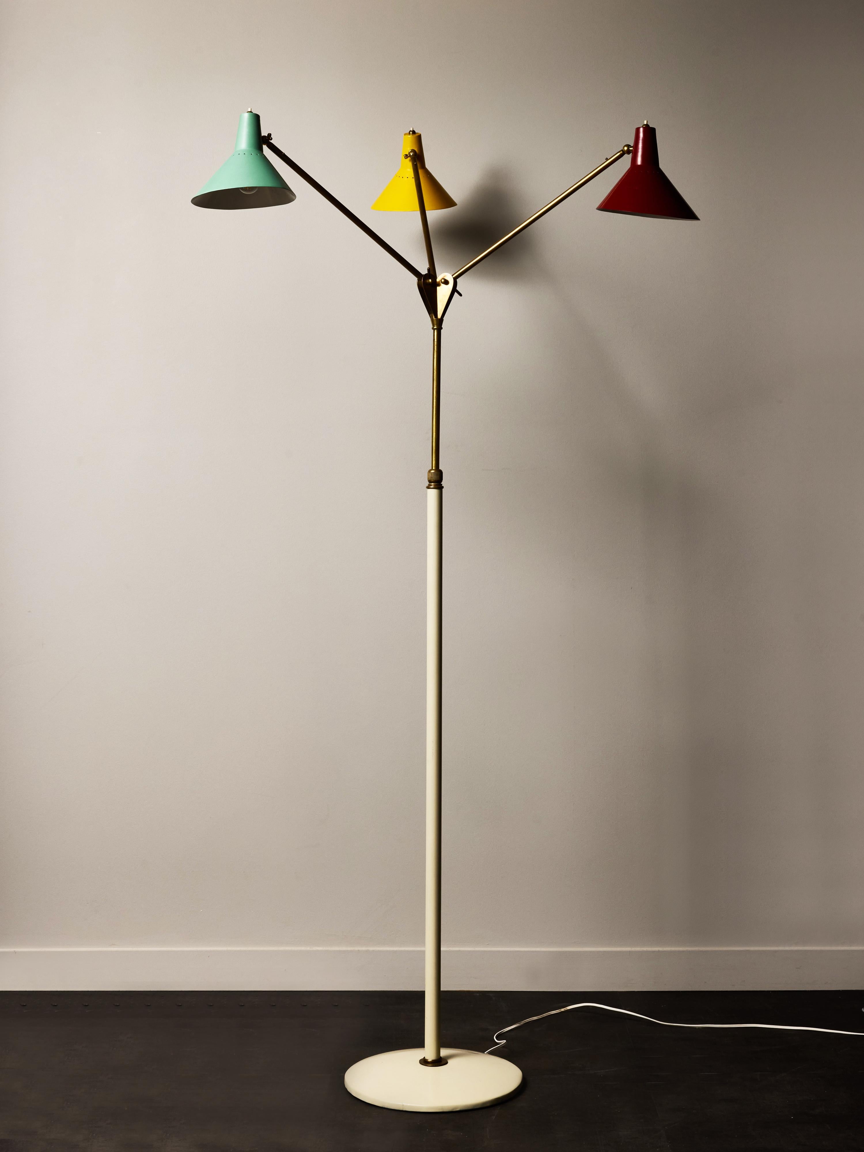 Lámpara de pie tricolor regulable Stilnovo Italiano en venta