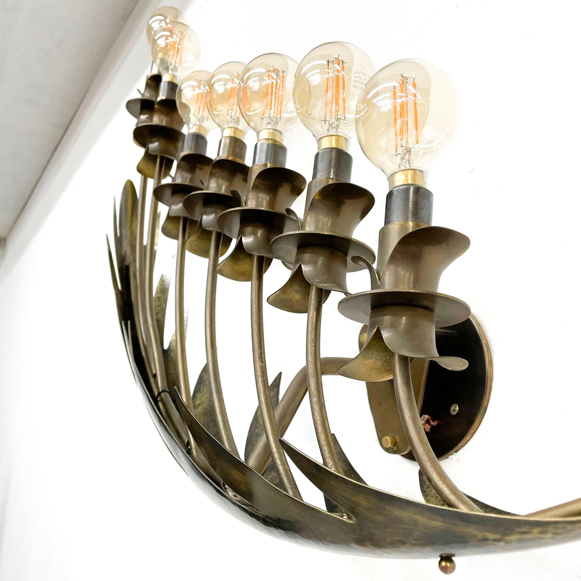 1950s Stilnovo Wall Sconce Seven Arm Lamp Brass Italy For Sale 3