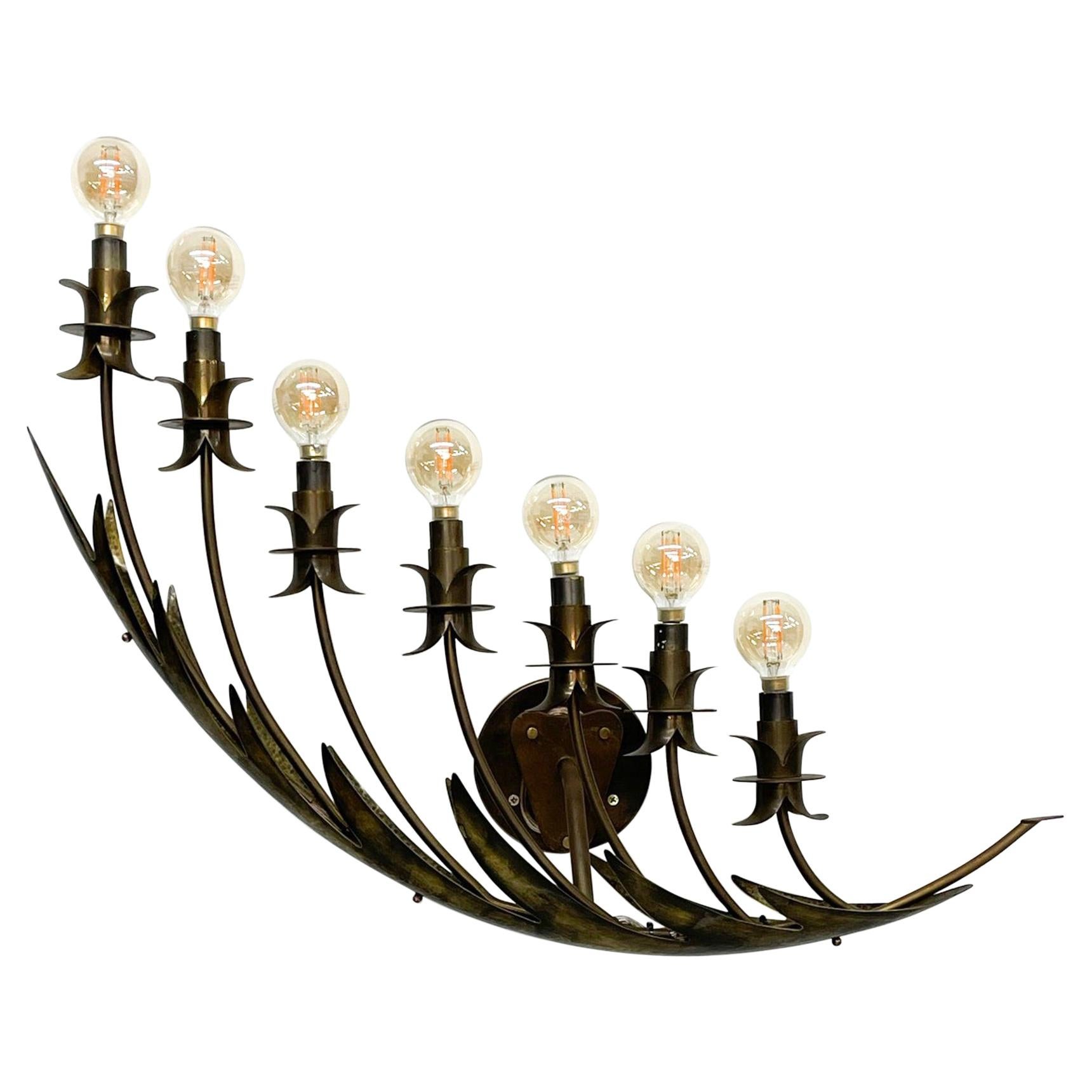 1950s Stilnovo Wall Sconce Seven Arm Lamp Brass Italy For Sale