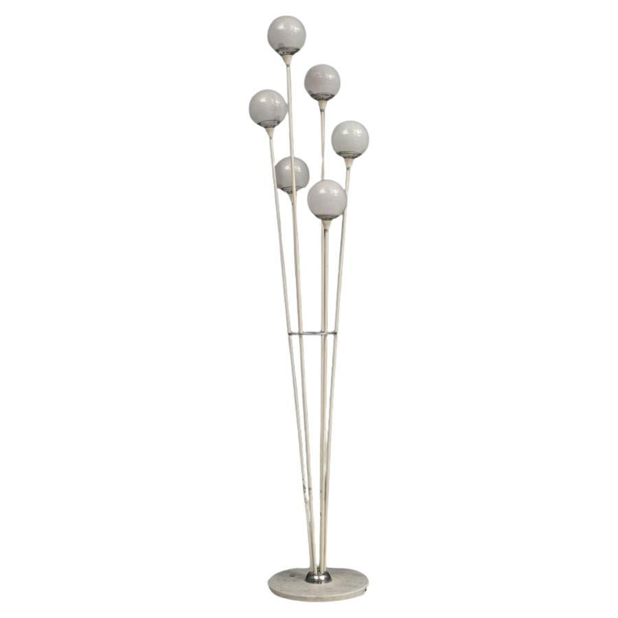 Lampada da terra Stilnovo Alberello, anni '60, base in metallo e marmo bianco
