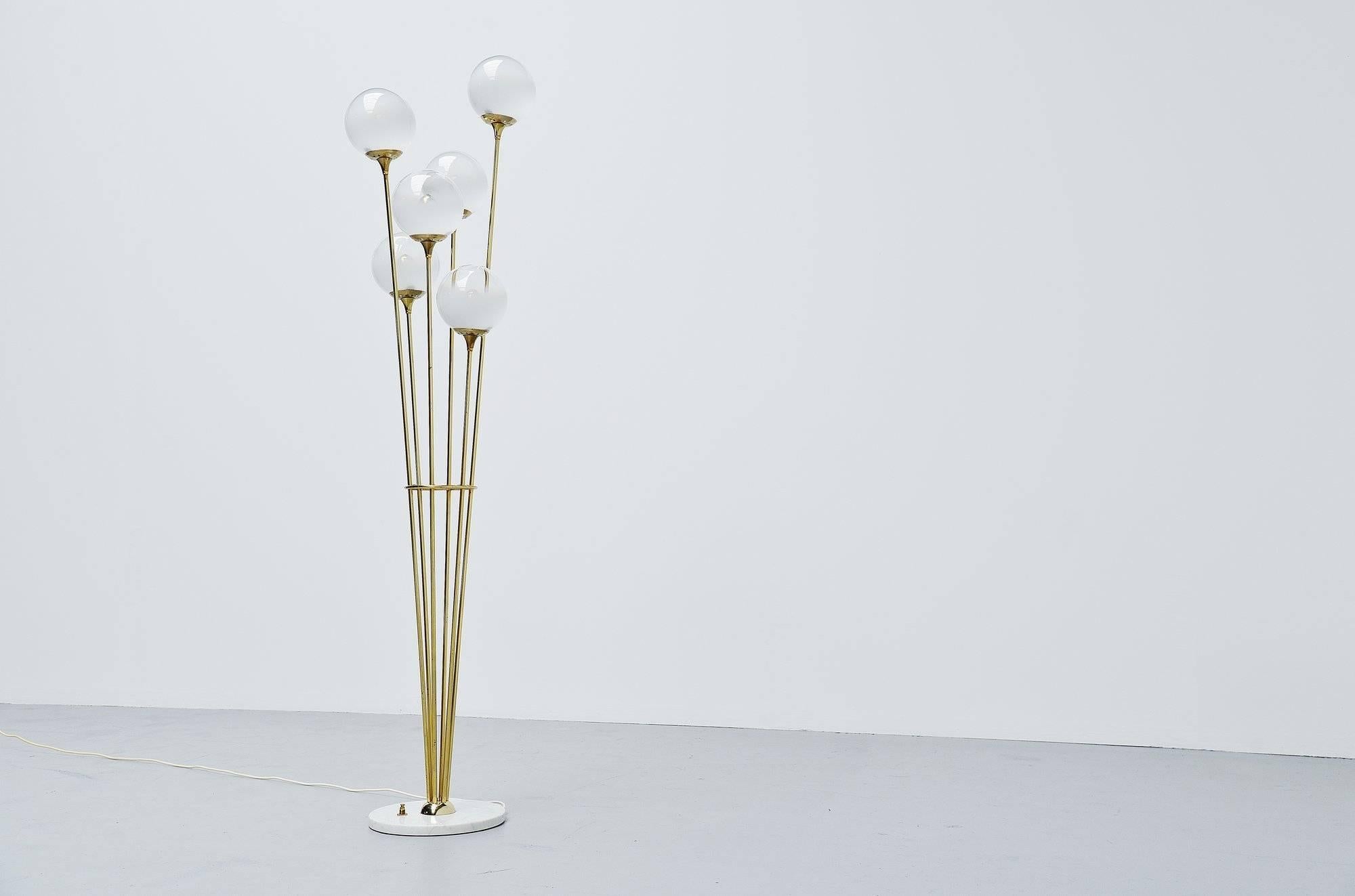 Stilnovo Alberello Floor Lamp Marble Brass Glass, Italy, 1960 In Excellent Condition In Roosendaal, Noord Brabant