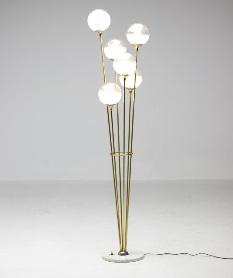 Mid-Century Modern Stilnovo Alberello Floor Lamp Marble Brass Italy, 1960 For Sale