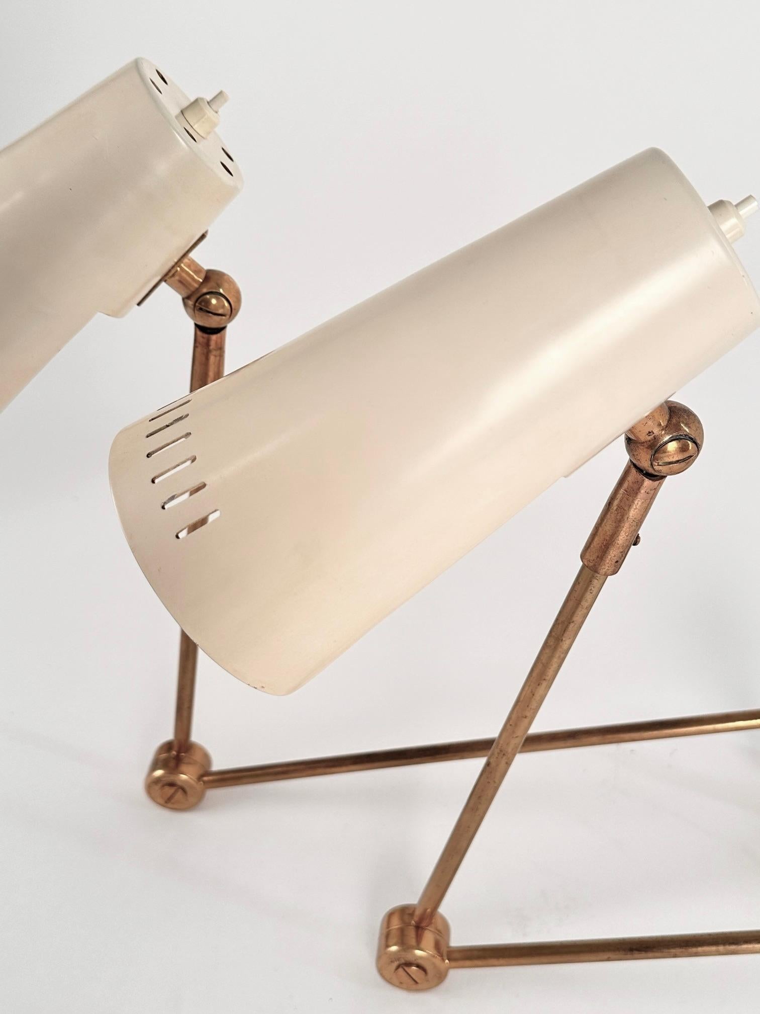 Mid-Century Modern Stilnovo Articulated  Pair of Original   Brass Wall Lamps , Italy . 1960 For Sale